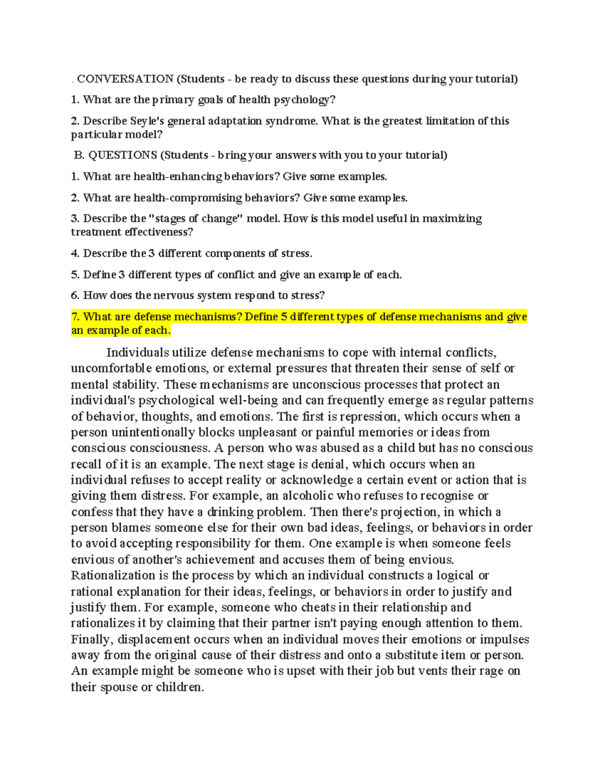 Psych Tutorial #9 - . CONVERSATION (Students - be ready to discuss ...