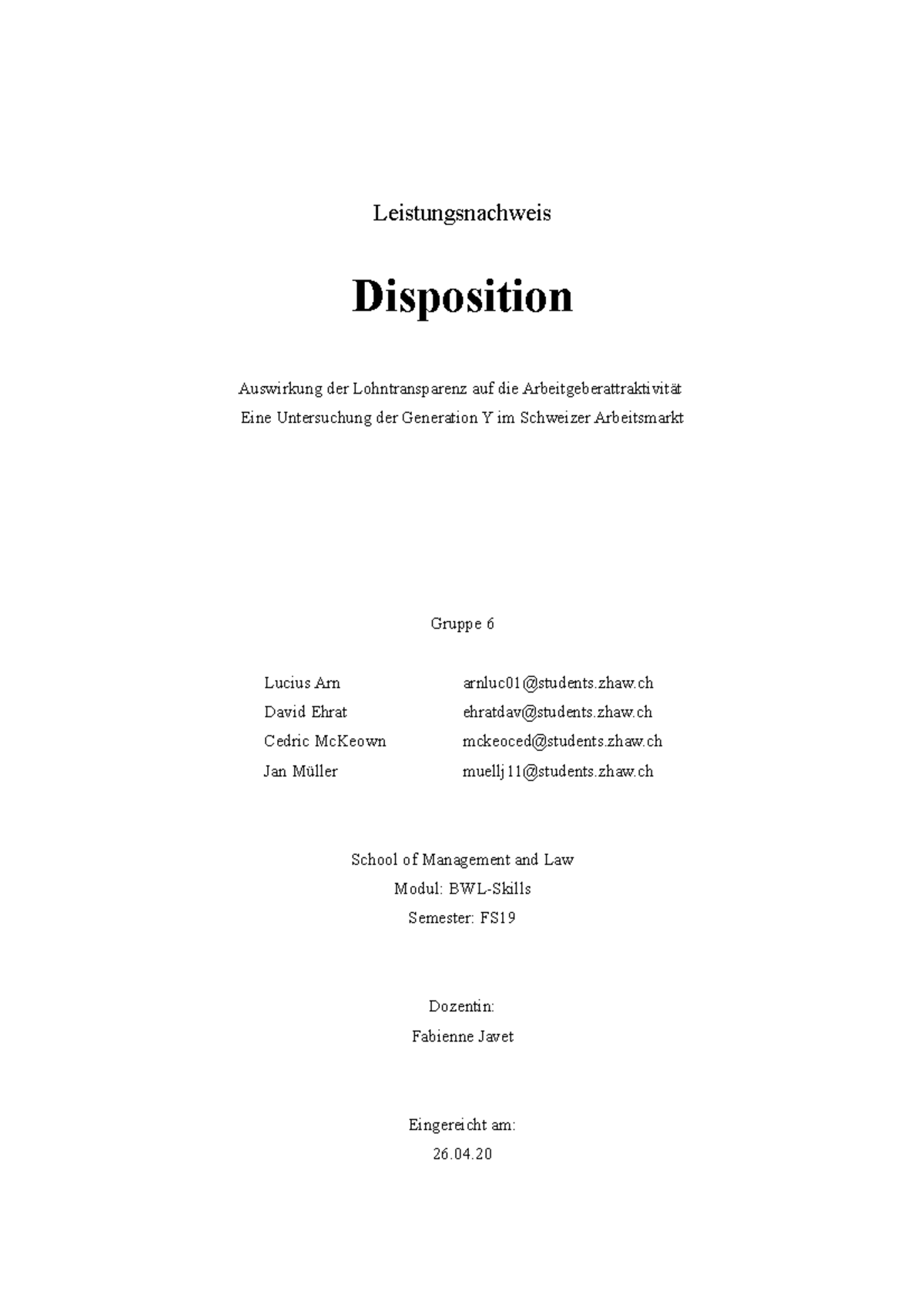 Disposition - BWL Skills - Leistungsnachweis Disposition Auswirkung der ...