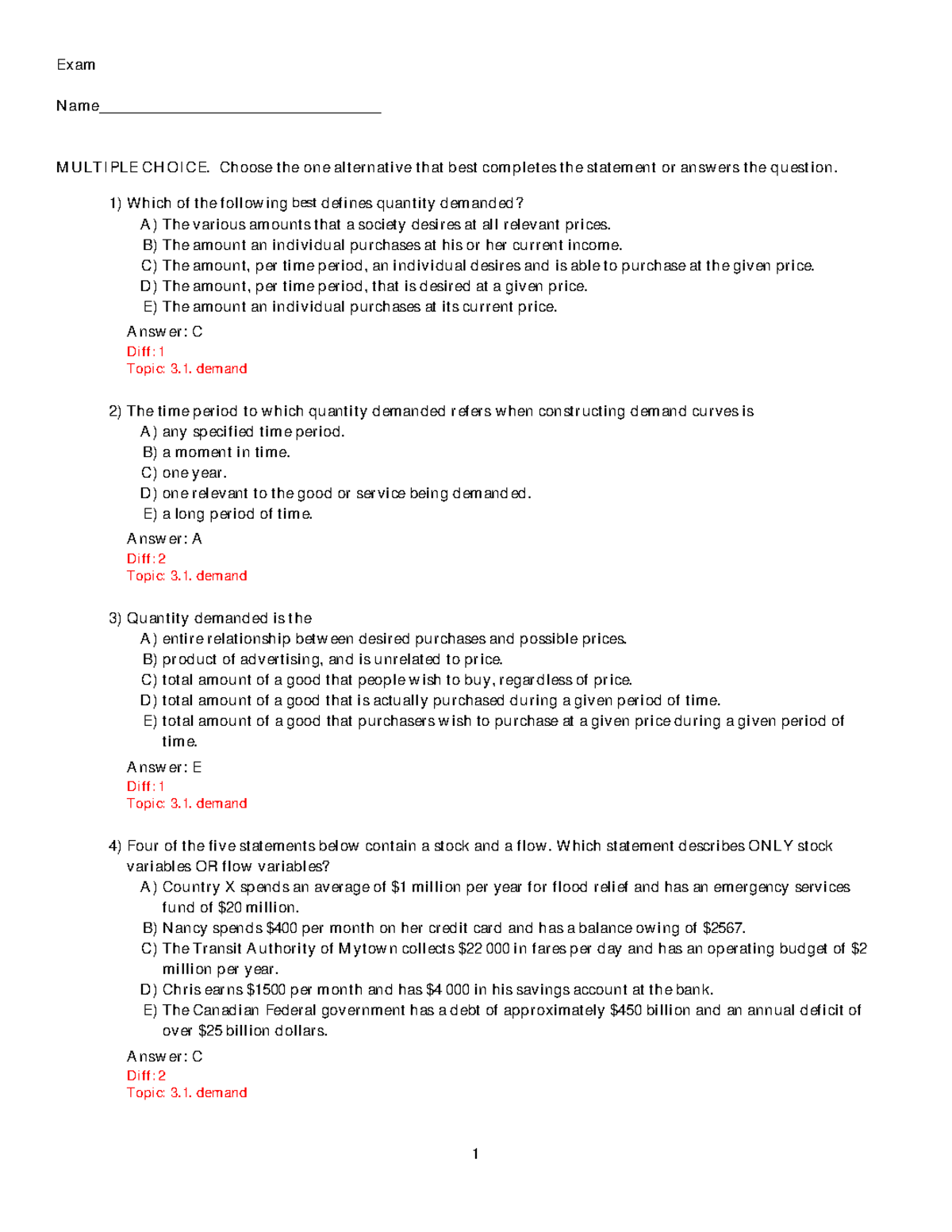 CH3 - study guide - Exam Name ...