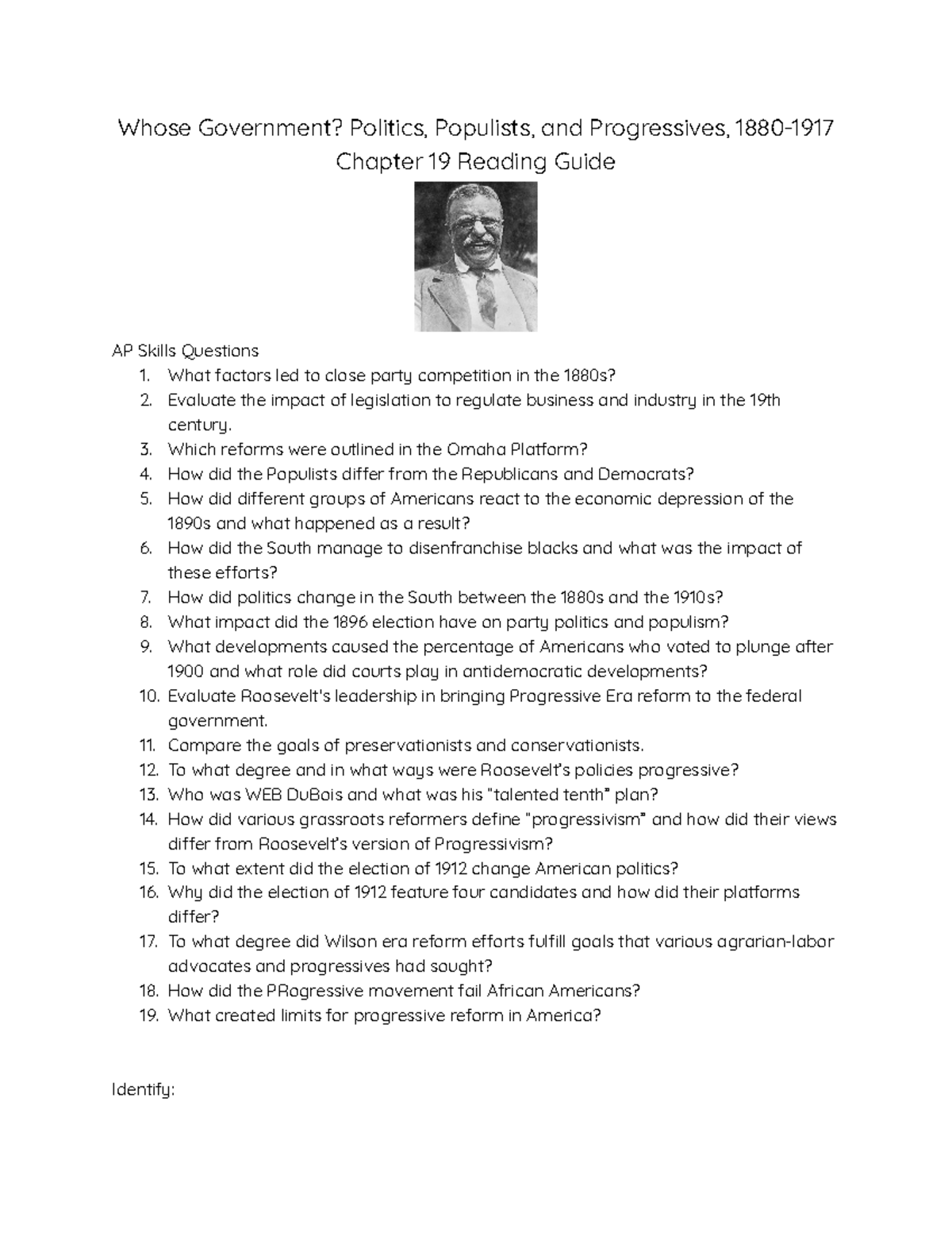 Chapter 19 Reading Guide APUSH Quiz Notes - Whose Government? Politics ...