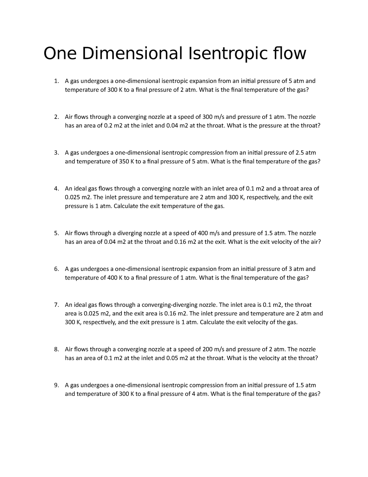 One Dimensional Isentropic flow - What is the final temperature of the ...