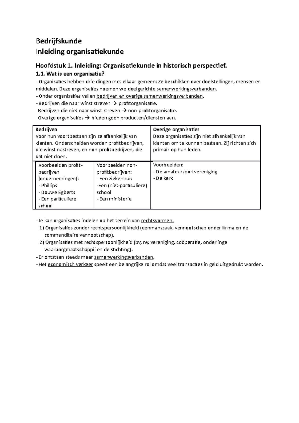 Samenvatting Inleiding Organisatiekunde - Hoofdstuk 1 - Bedrijfskunde ...