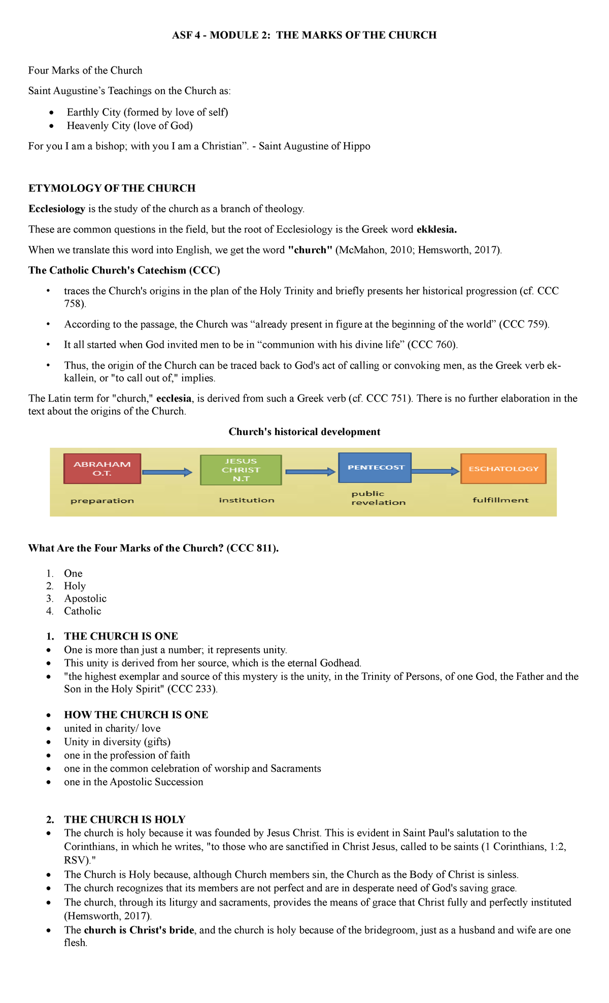 ASF- Notes - ASF 4 - MODULE 2: THE MARKS OF THE CHURCH Four Marks of ...