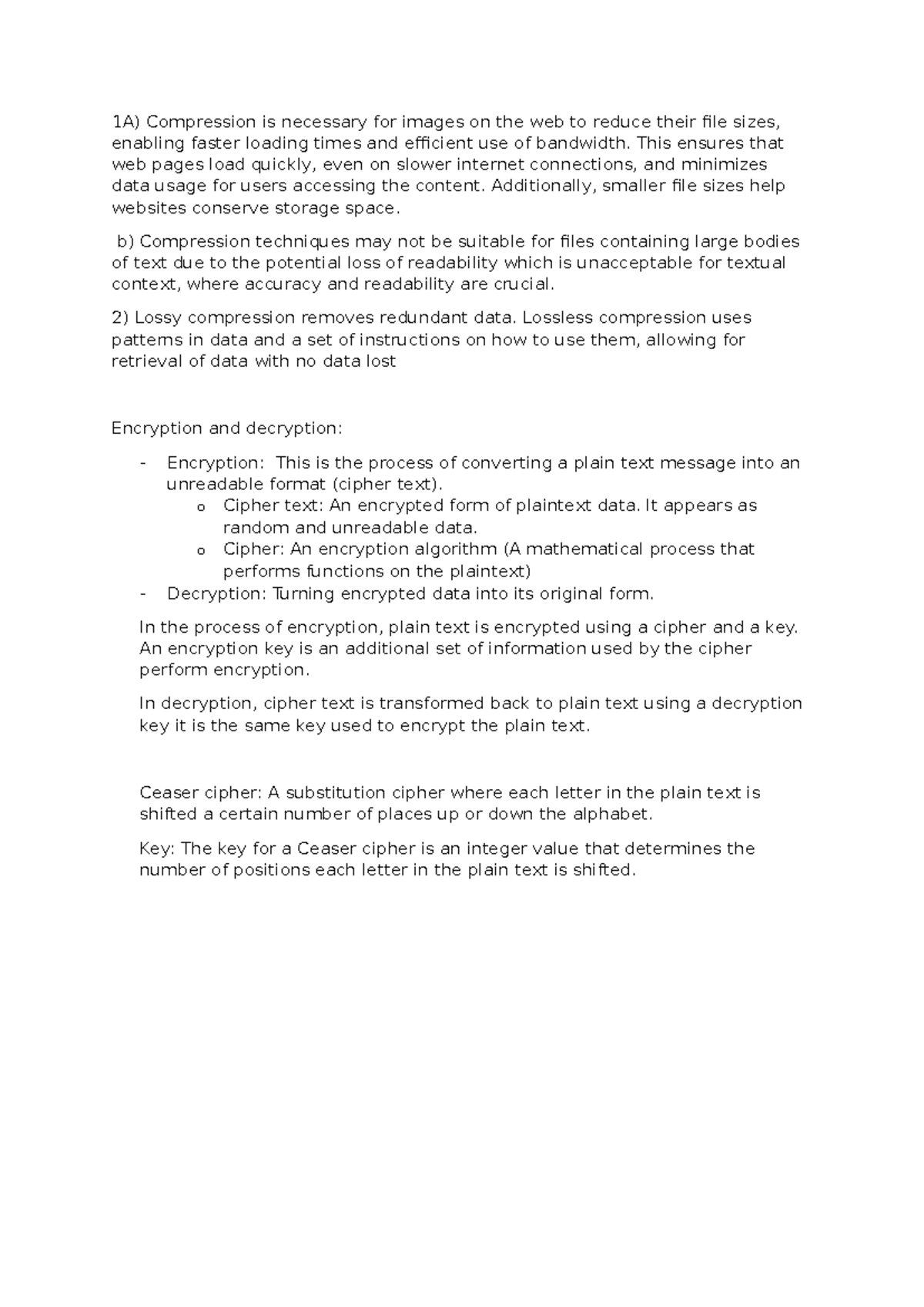 Encryption & Compression - 1A) Compression is necessary for images on ...