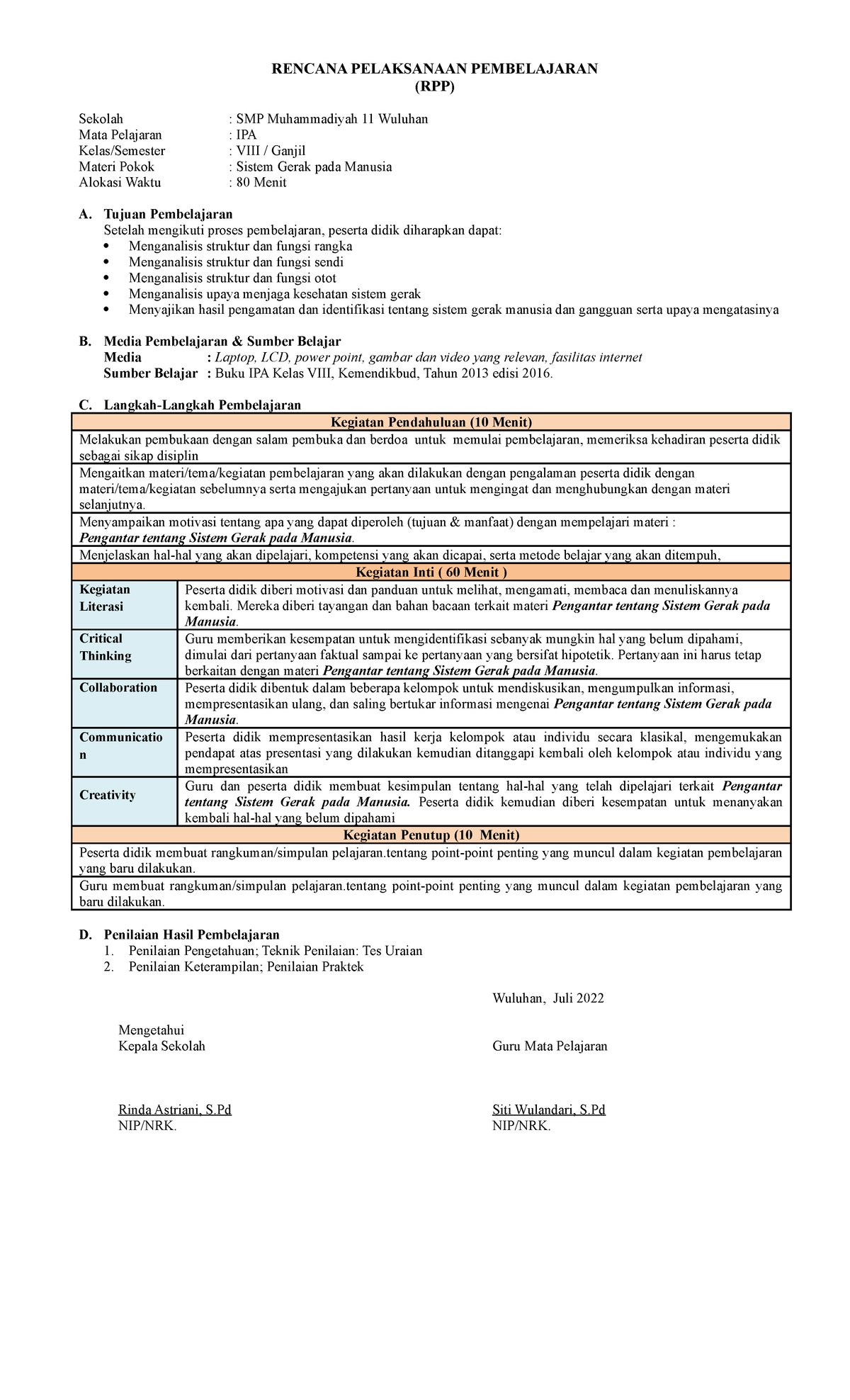 12. RPP 1 - Rpp - RENCANA PELAKSANAAN PEMBELAJARAN (RPP) Sekolah : SMP ...