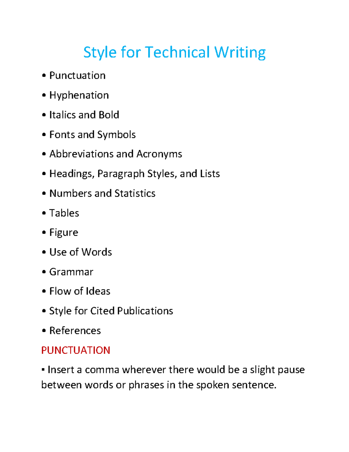 Technical Writing 2 - Style for Technical Writing Punctuation ...