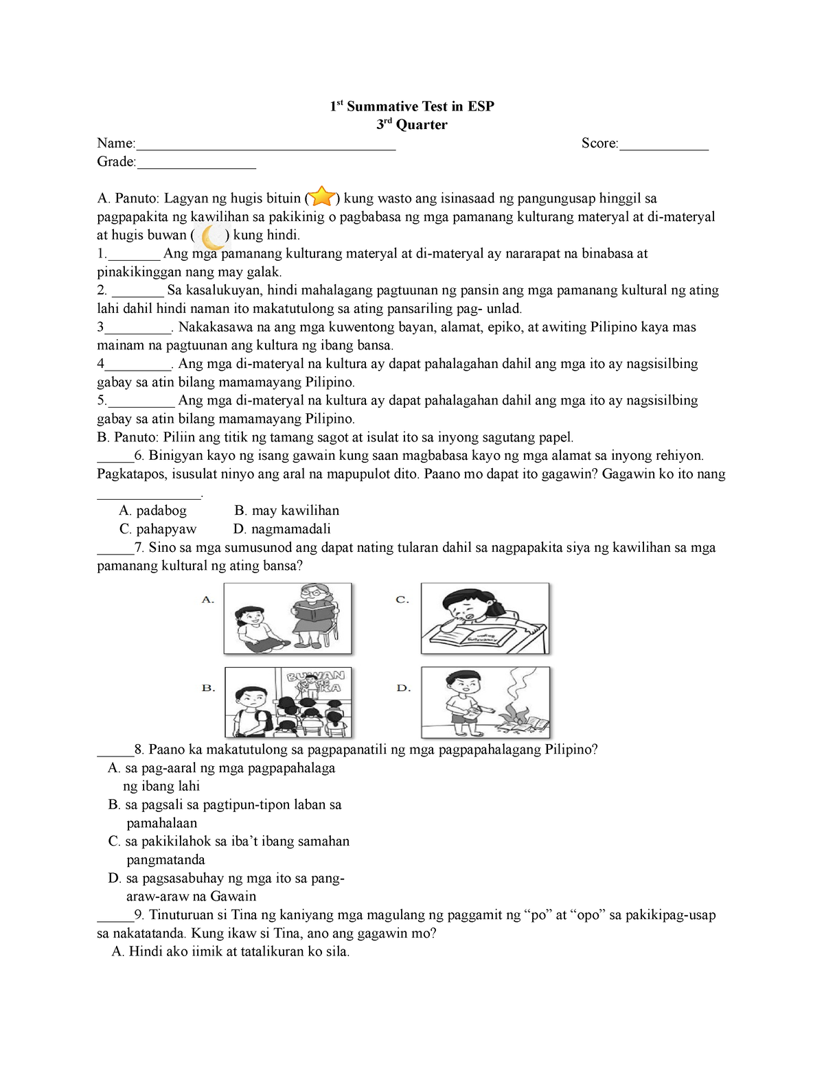 3RD QUARTER SUMMATIVE TEST IN ESP