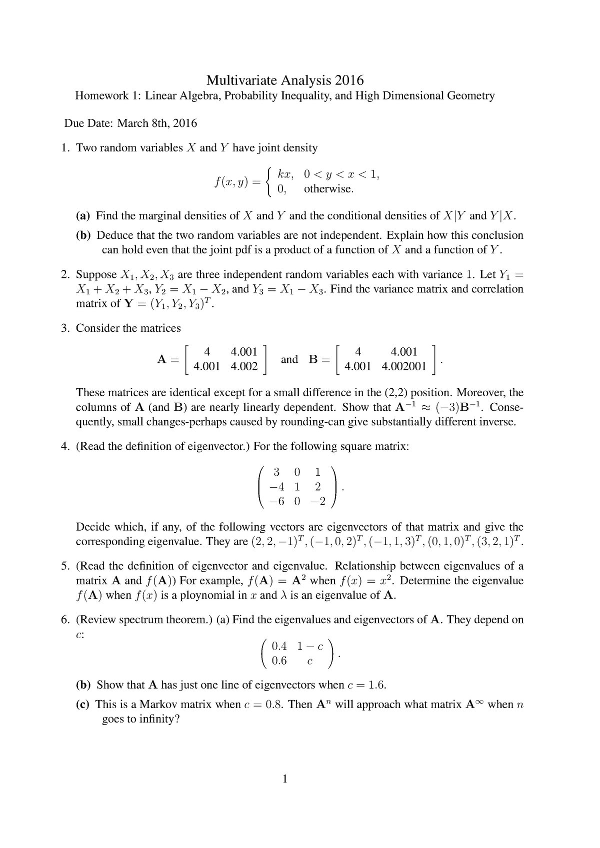 Hw12016 - Linear Algebra, Probability Inequality, And High Dimensional ...