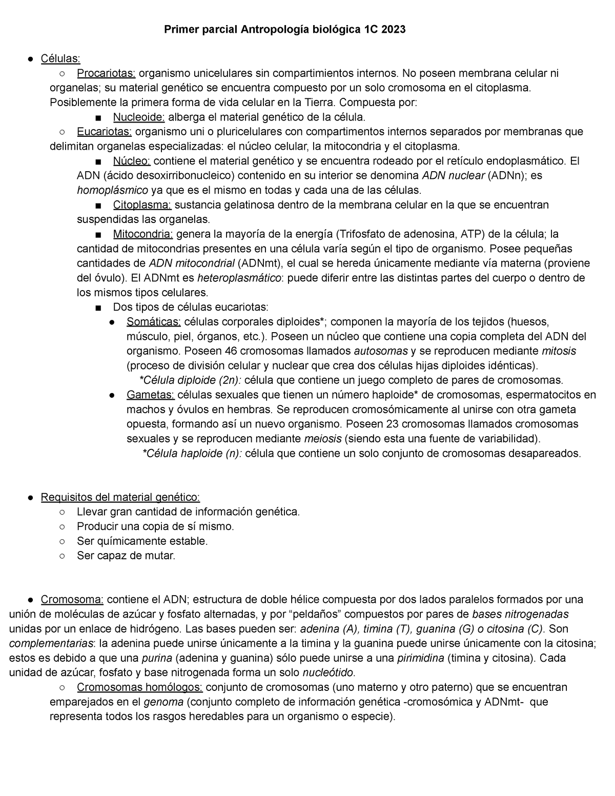 1er. Parcial Antropología Biológica 1C 2023 - Primer Parcial ...