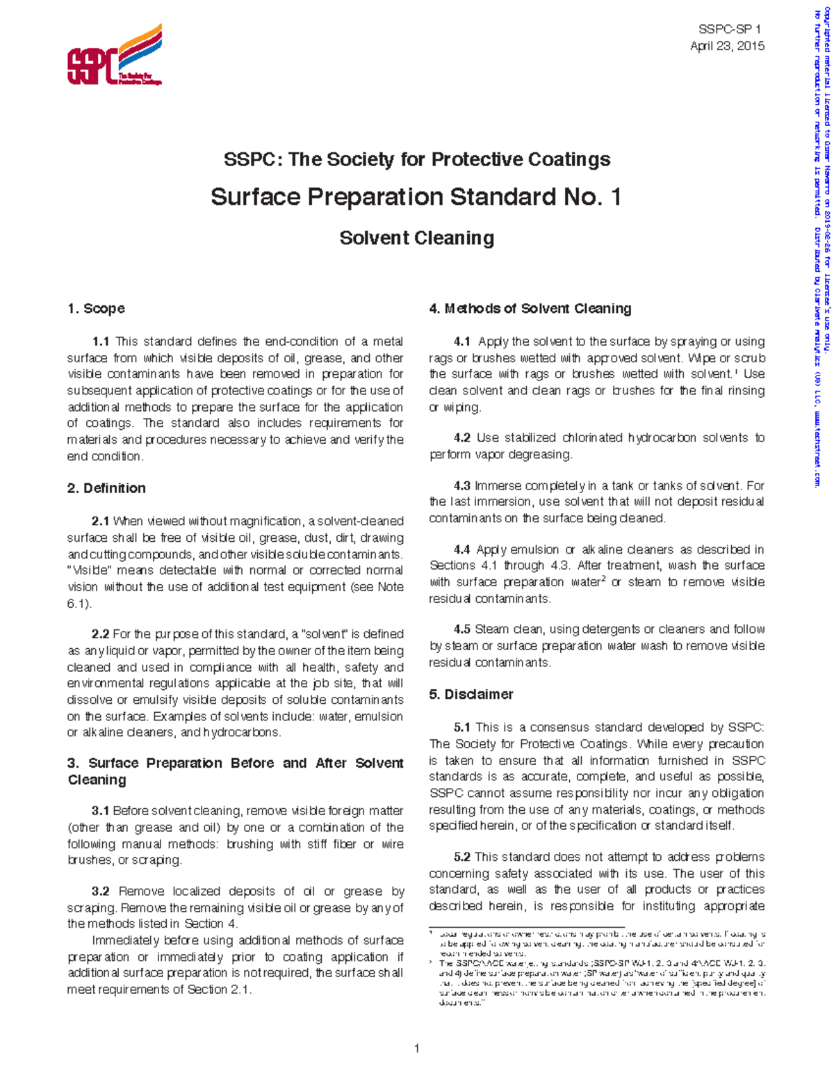 SSPC-SP 1 - Solvent Cleaning - SSPC-SP 1 April 23, 2015 1 SSPC: The ...