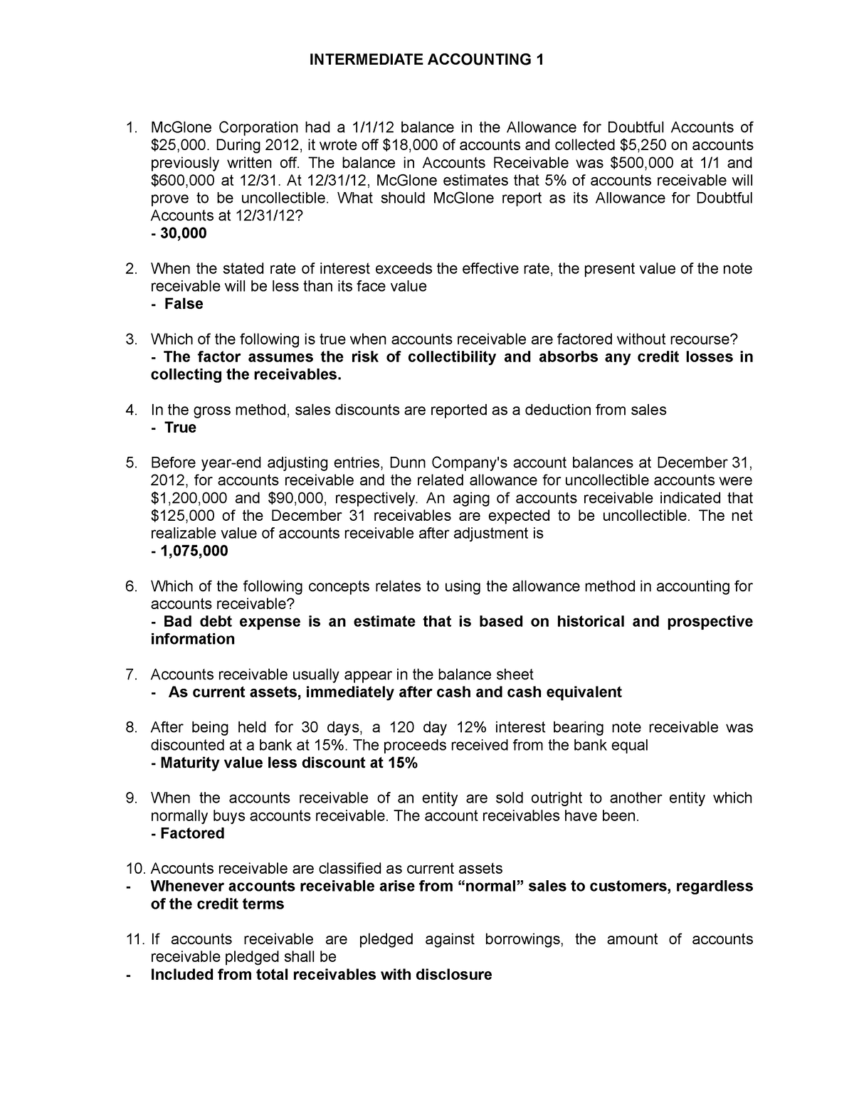 Intermediate Accounting 1 - McGlone Corporation had a 1/1/12 balance in ...