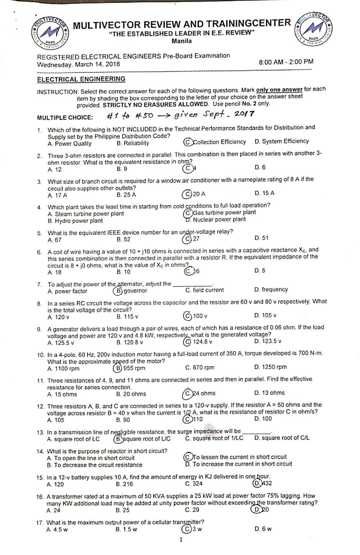 07 - EE (042018 ) - Preboard Exams - BS Electrical Engineering - Studocu