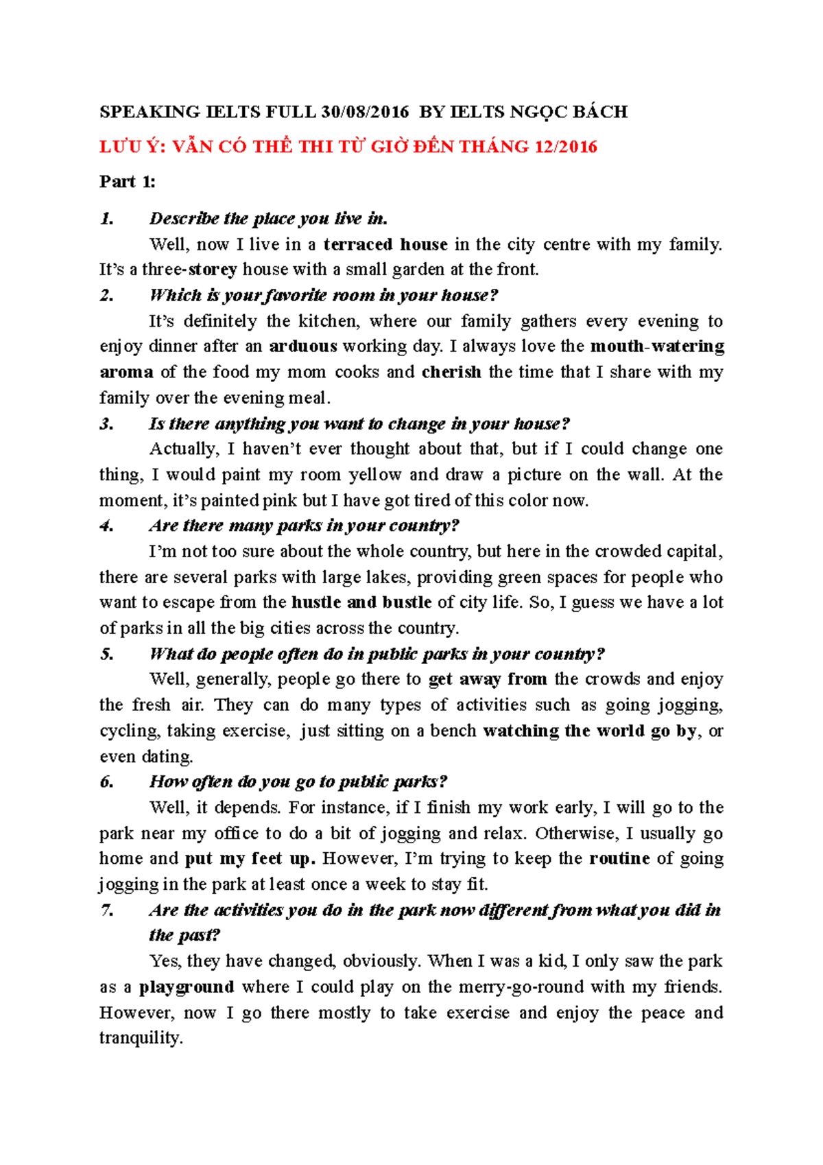 Script Ielts Speaking 300816 Ielts NGOC BACH - SPEAKING IELTS FULL 30 ...