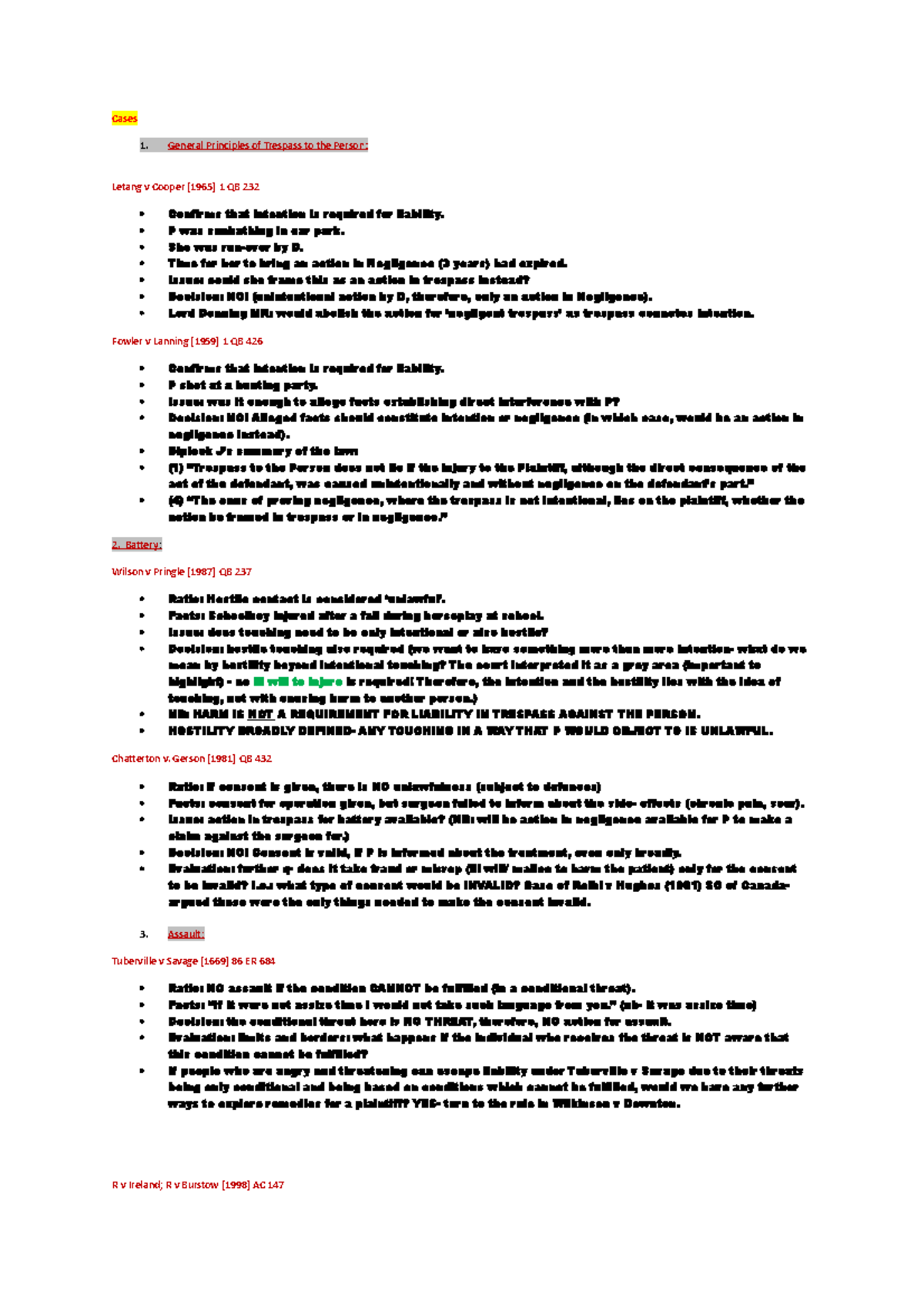 Tort cases all Summary Law of Torts Cases 1. General Principles of