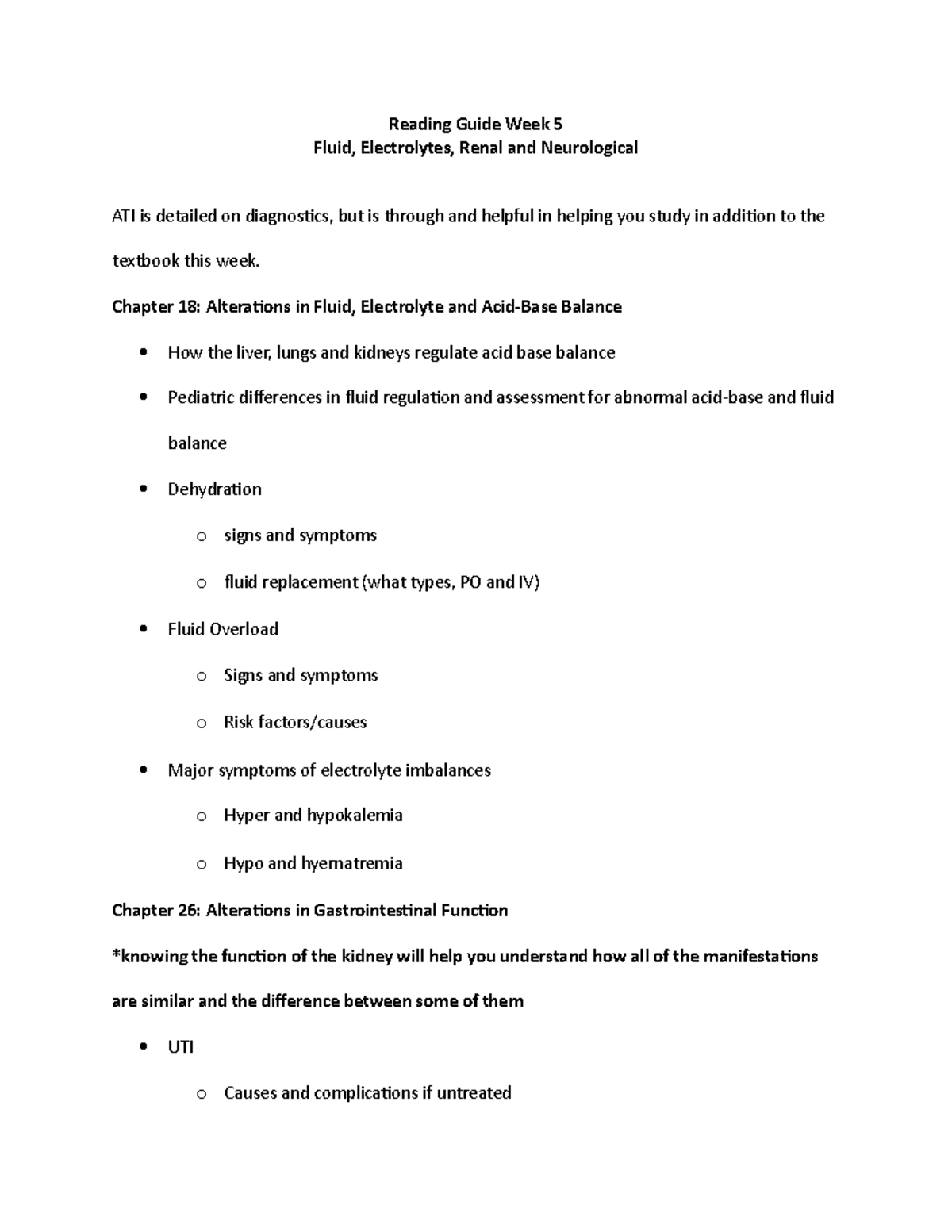 Reading Guide Week 5 - Lecture notes 5 - NURS 782 - University of ...