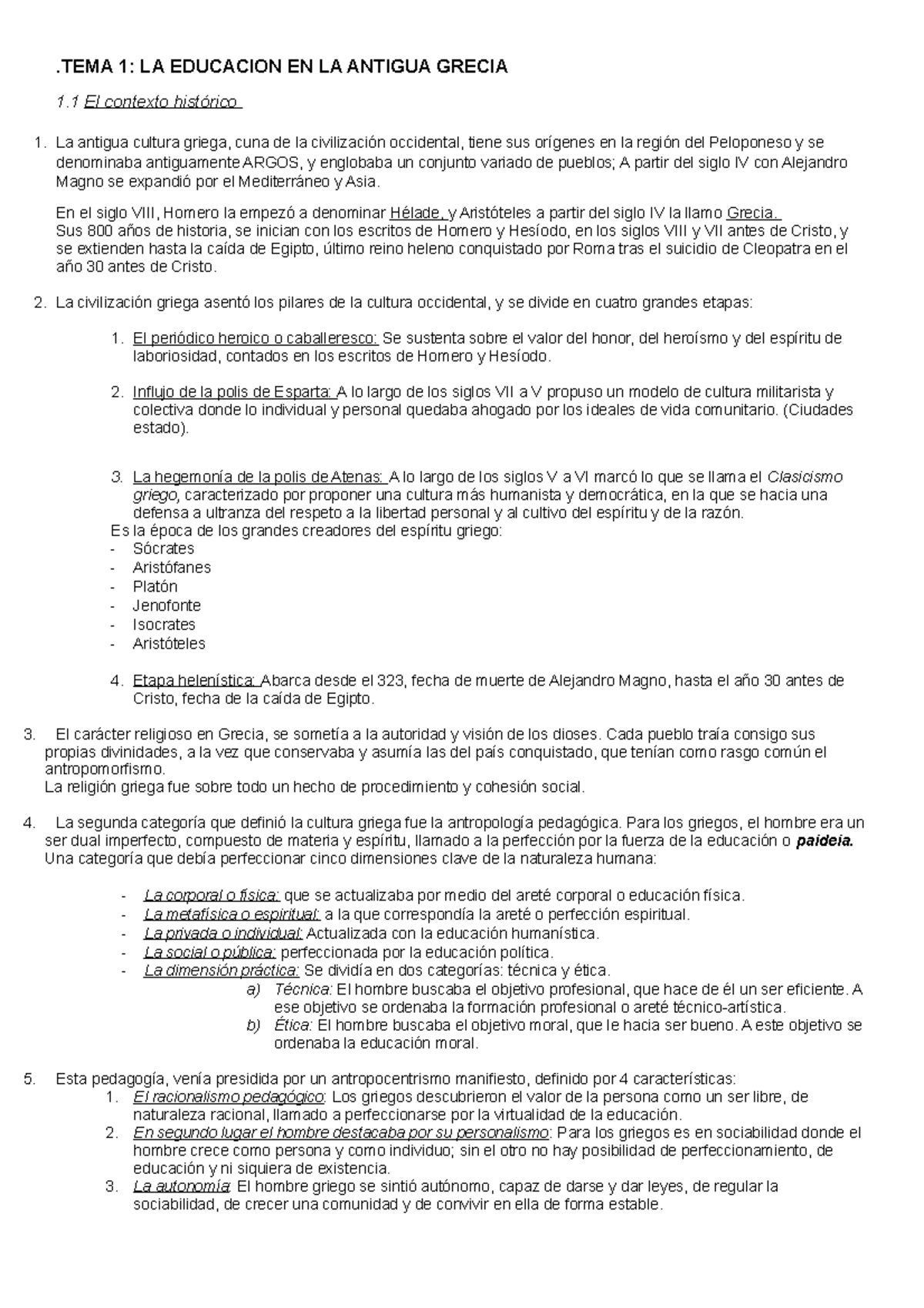 TEMA 1 - tema 1 . - Historia de la educación - .TEMA 1: LA EDUCACION EN ...