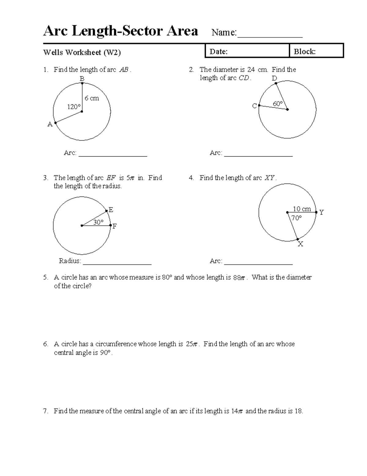 Arc Length Sector Area I do not owned the content of this book Arc