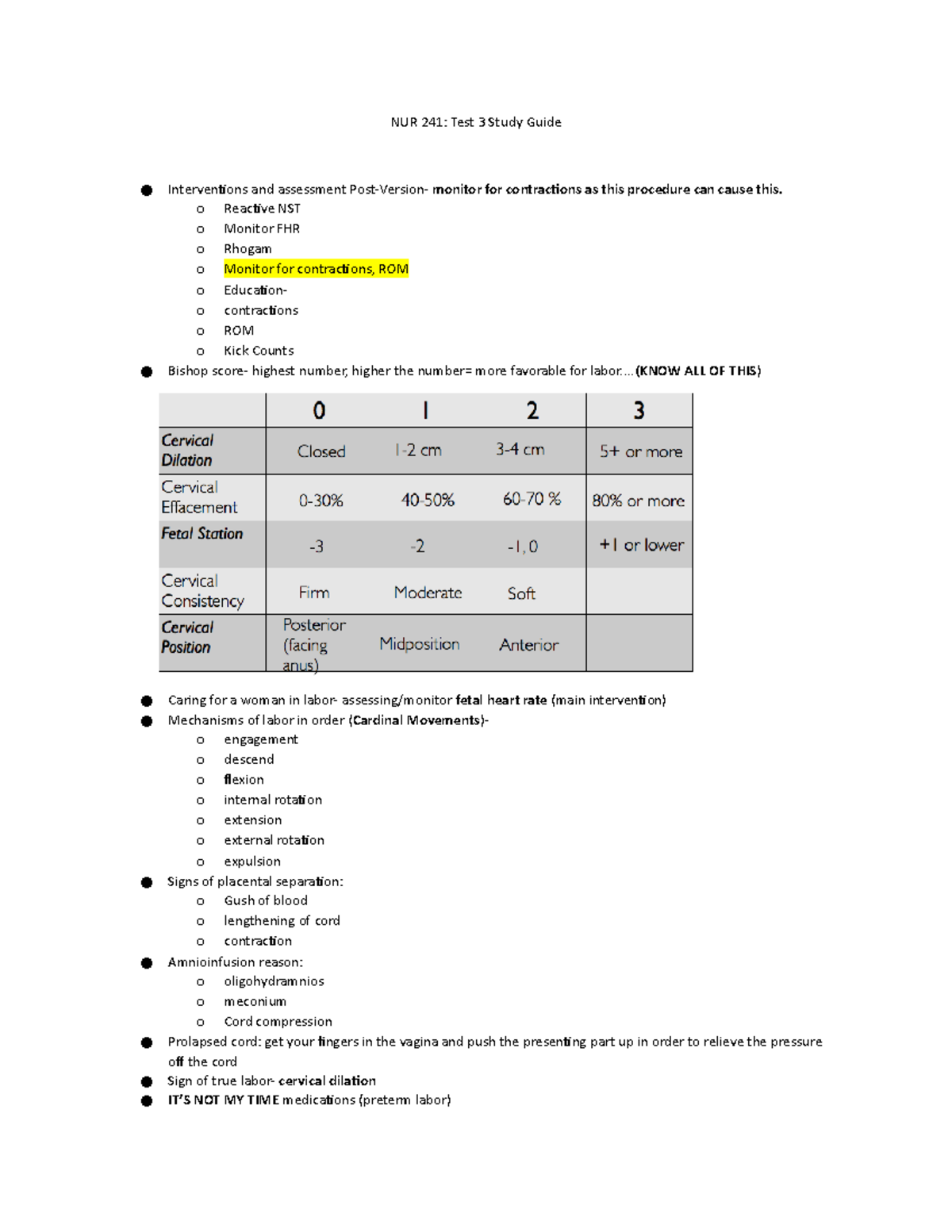 NUR241 Test 3 Study Guide NUR 241 Test 3 Study Guide Interventions