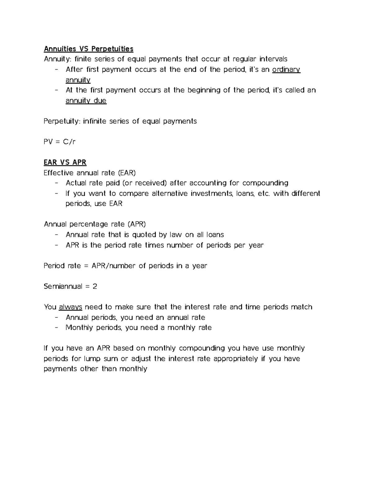 Chapter 6 Discounted Cash Flow Valuation - Annuities VS Perpetuities ...