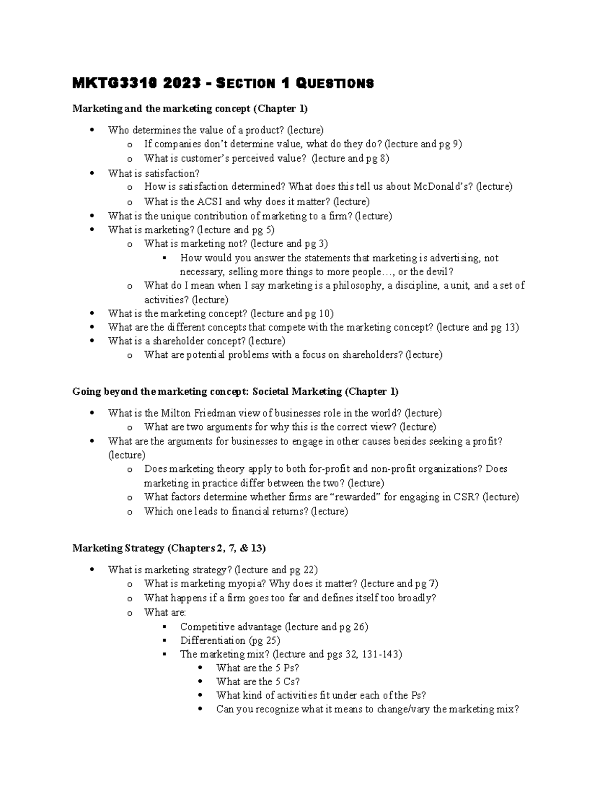 Study Guide Final Exam Mktg3310 2023 Section 1 Questions Study Guide Final Exam Mktg3310 2023 Section 1 Questions