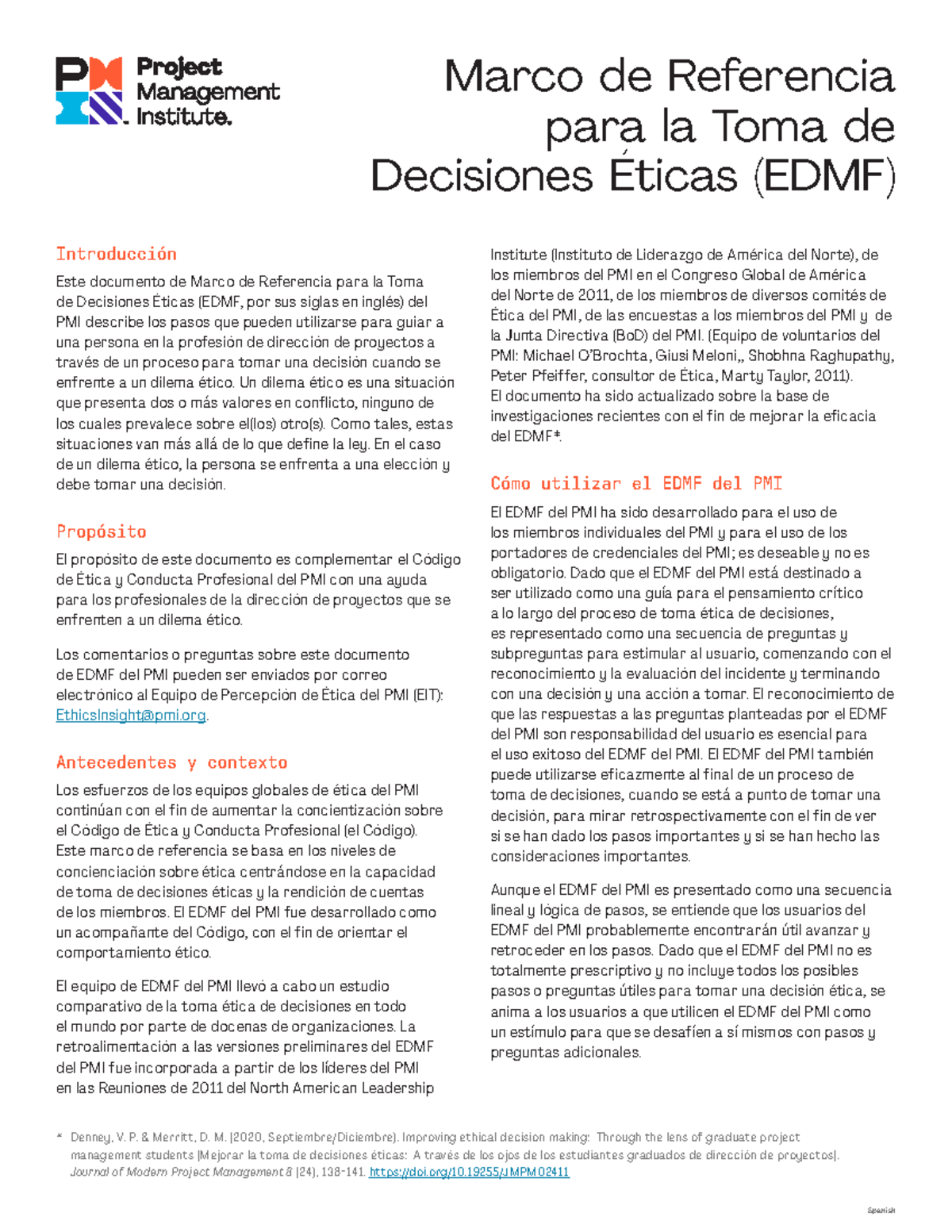 Ethical decision making framework - Marco de Referencia para la Toma de ...