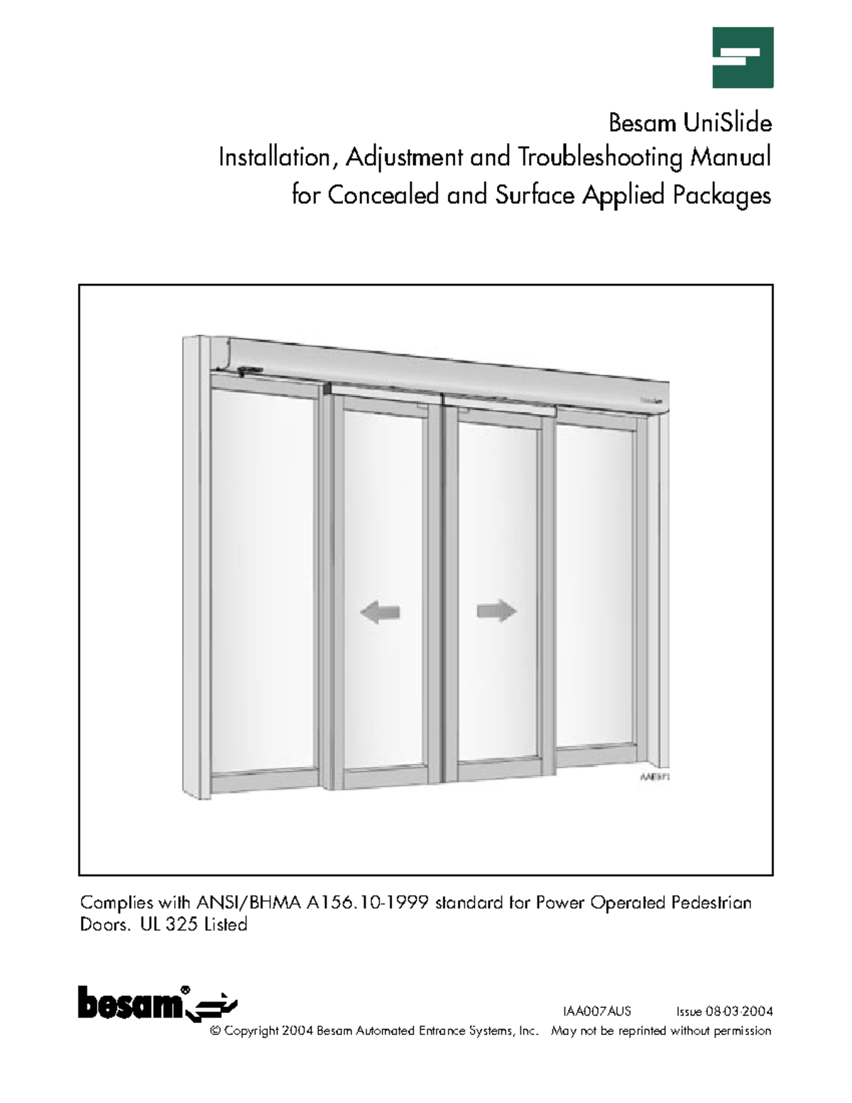 Besam Uni Slide - IAA007AUS Issue 08-03- Besam UniSlide Installation ...