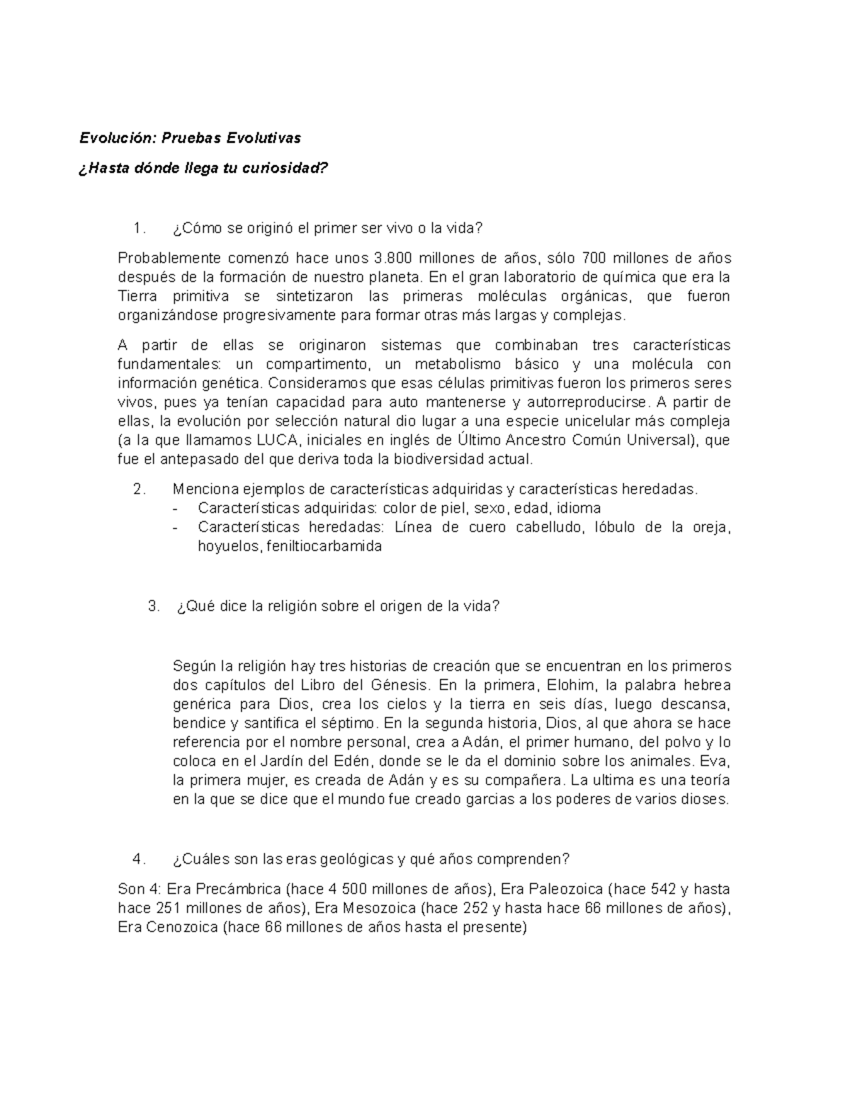 Trabajo Práctico IB Biología - Evolución: Pruebas Evolutivas ¿Hasta ...