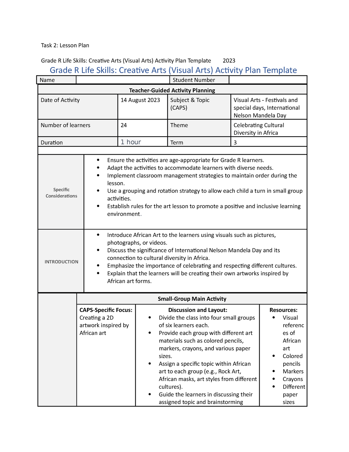 Lsca poe - LSCA FULL POE - Task 2: Lesson Plan Grade R Life Skills ...