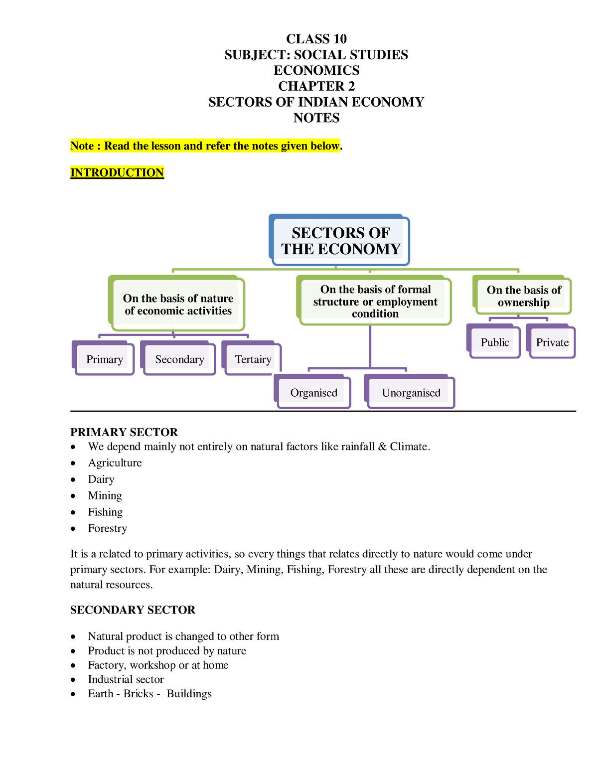 10 Economics - Sectors of Indian Economy- Notes and Video link - CLASS ...