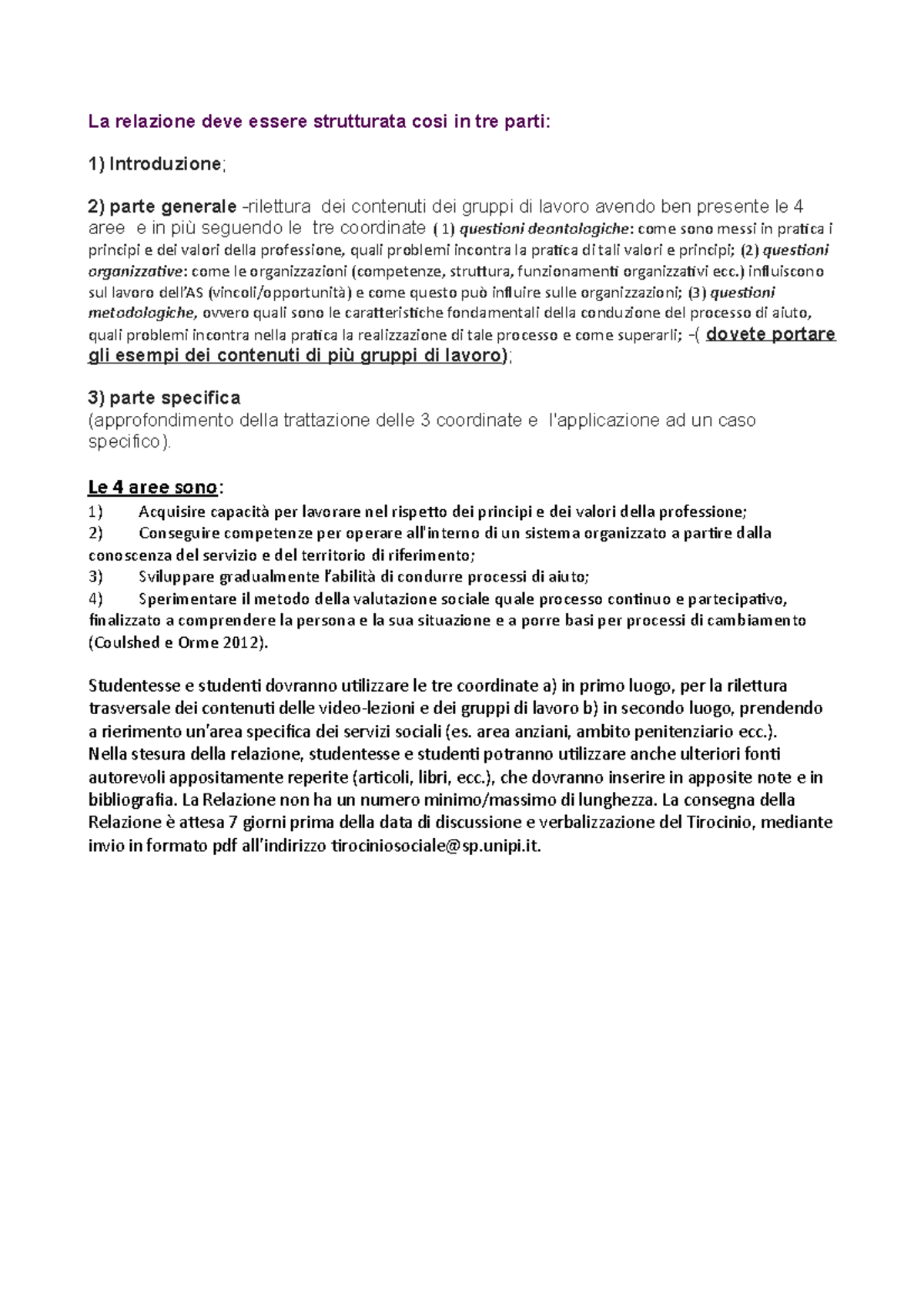 La Relazione Di Tirocinio Linee Guida - La Relazione Deve Essere ...