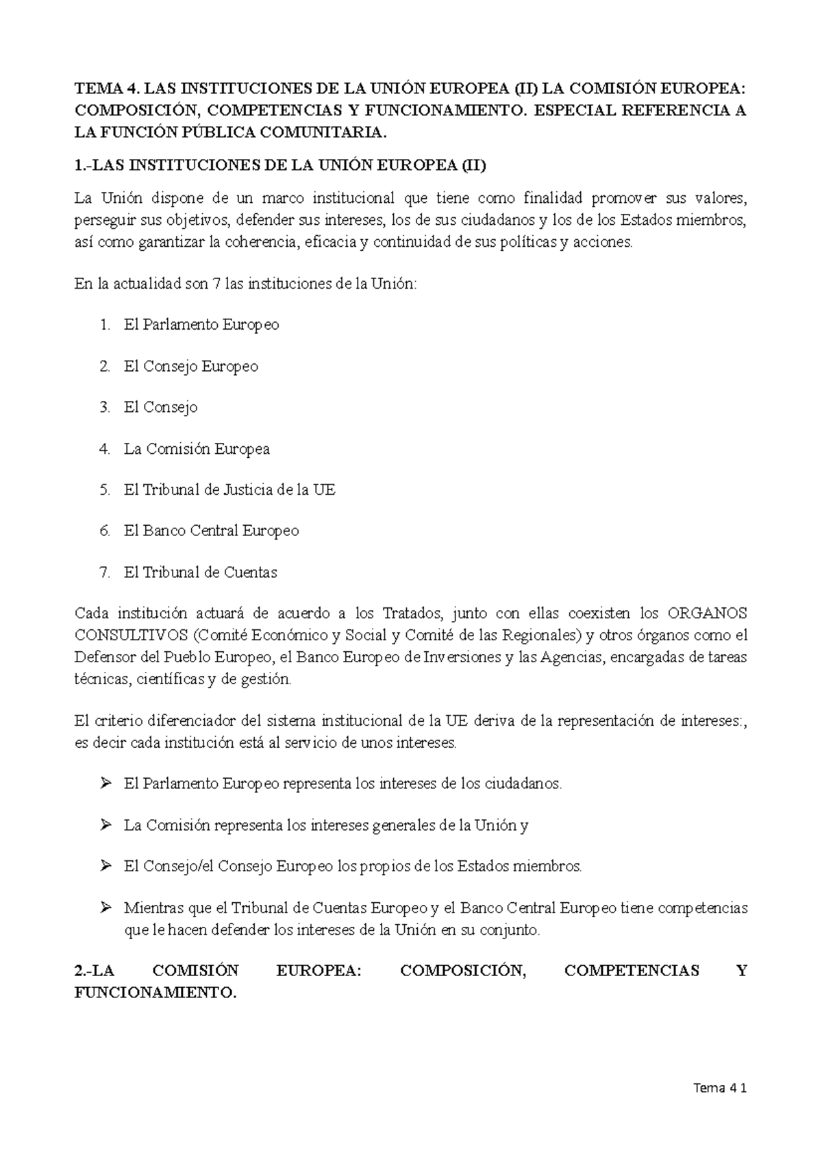 TEMA 4 - Las instituciones de la Unión Europea (II) La Comisión Europea ...