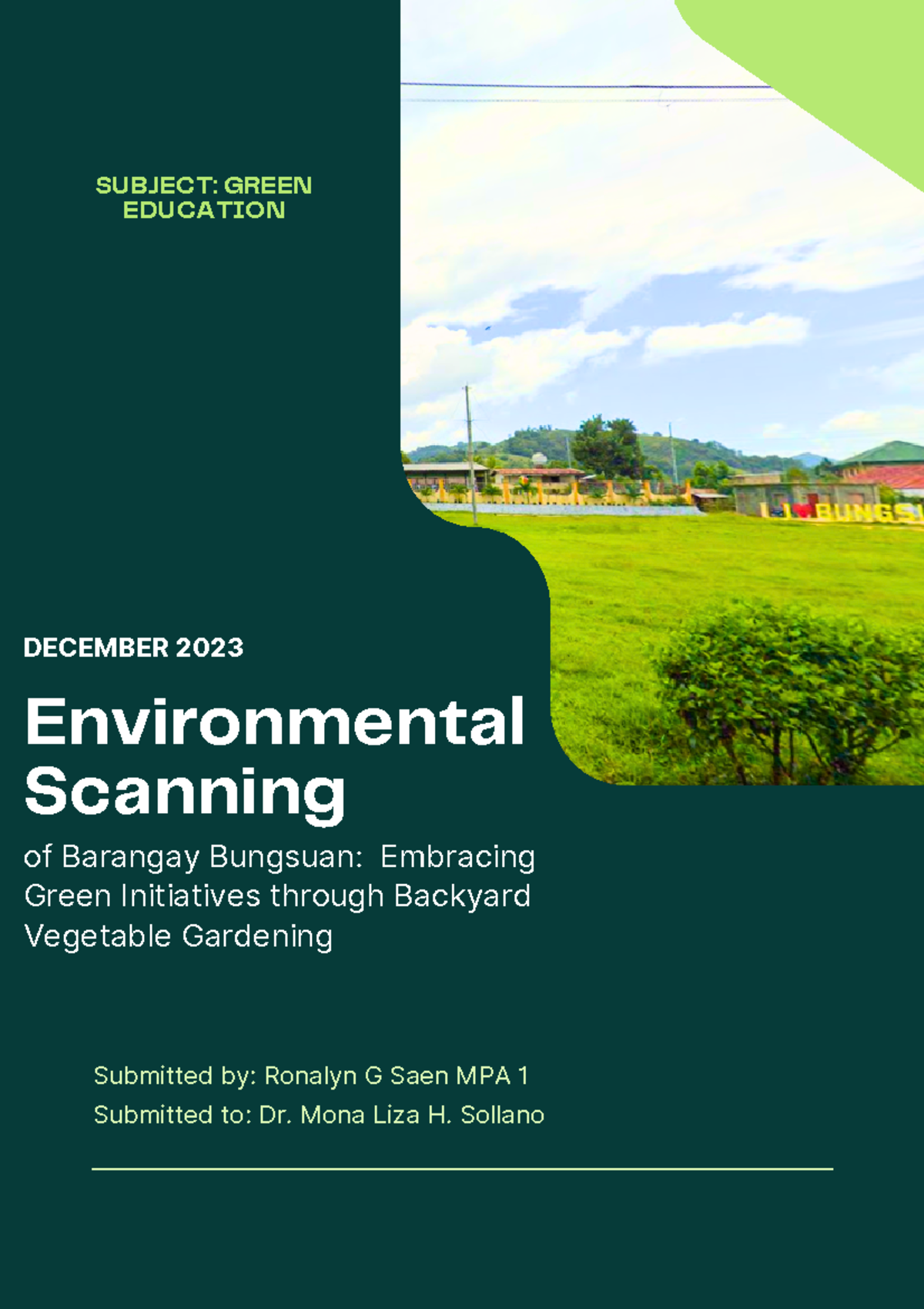 Bungsuan Environmental Scanning - SUBJECT: GREEN EDUCATION ...