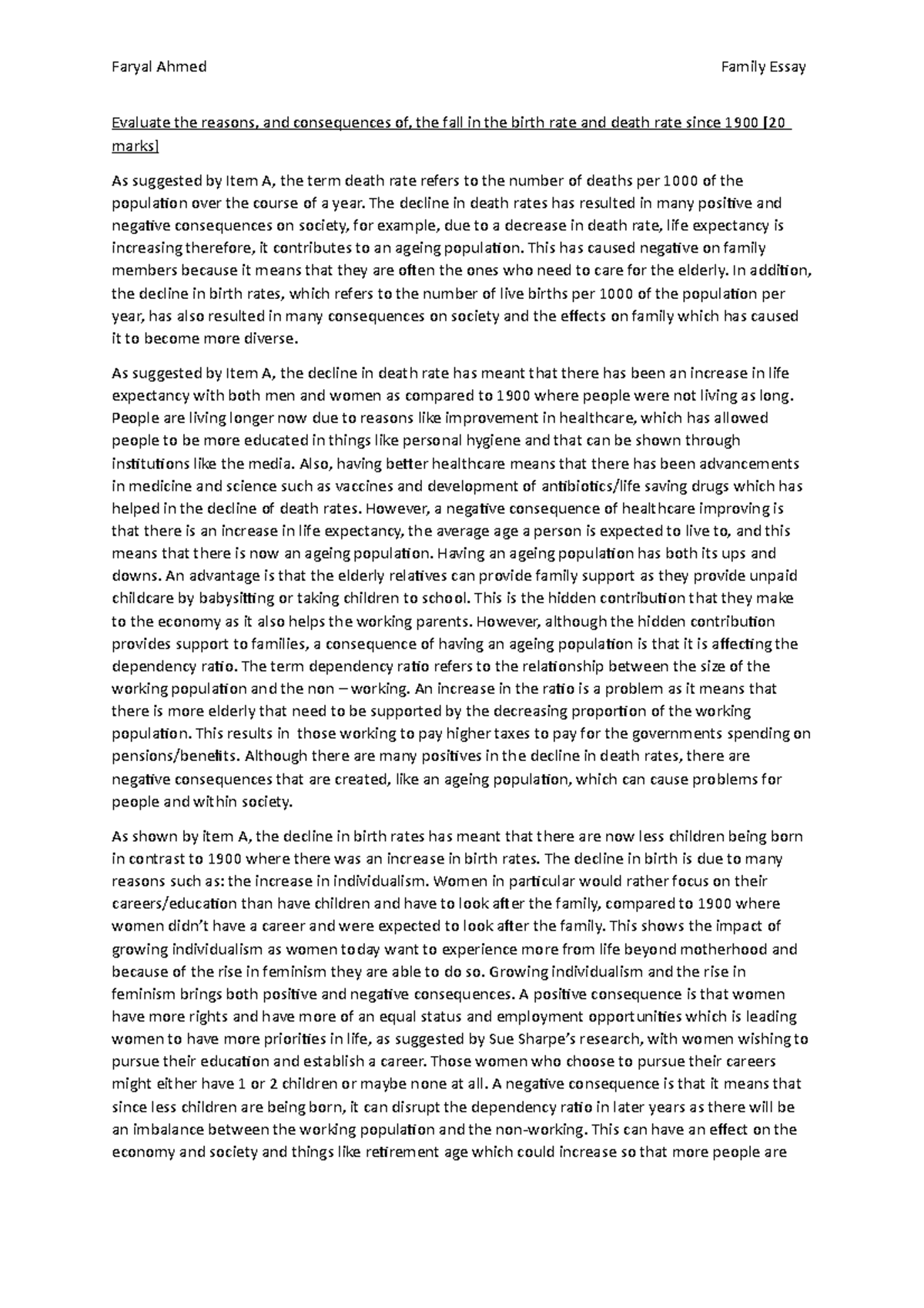 20 marker demography essay - Faryal Ahmed Family Essay Evaluate the ...