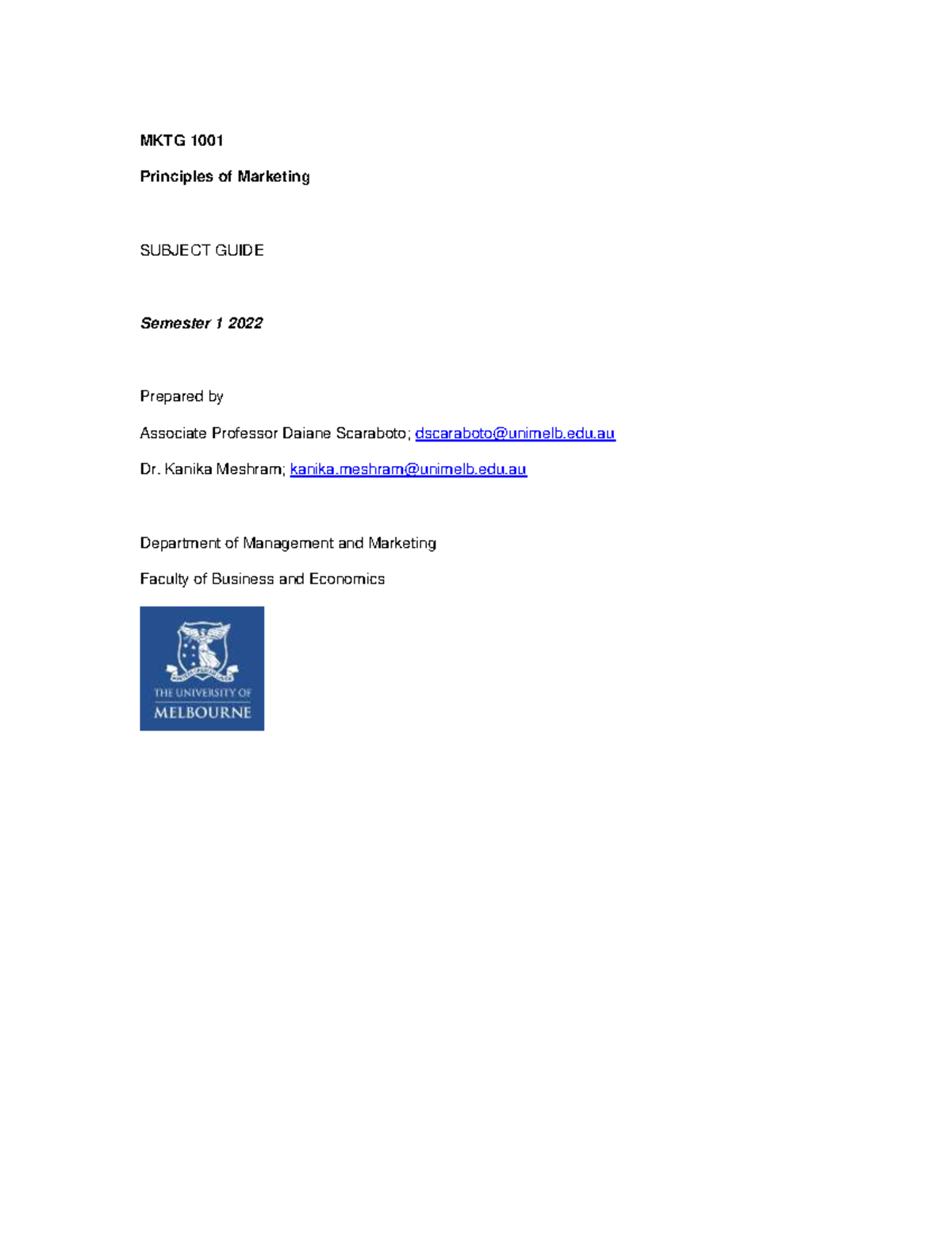 Principles of marketing subject guide - MKTG 1001 Principles of ...