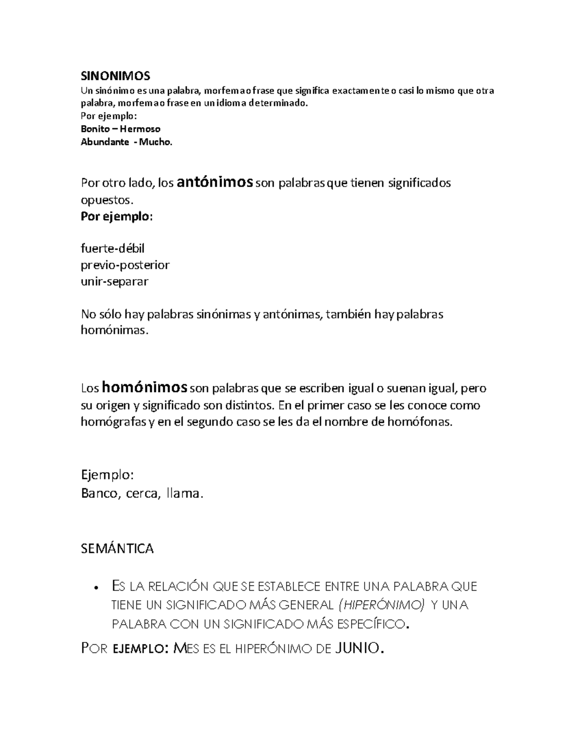 Sinonimos, Antonimos, Homonimos, Semantica - SINONIMOS Un sinónimo es ...