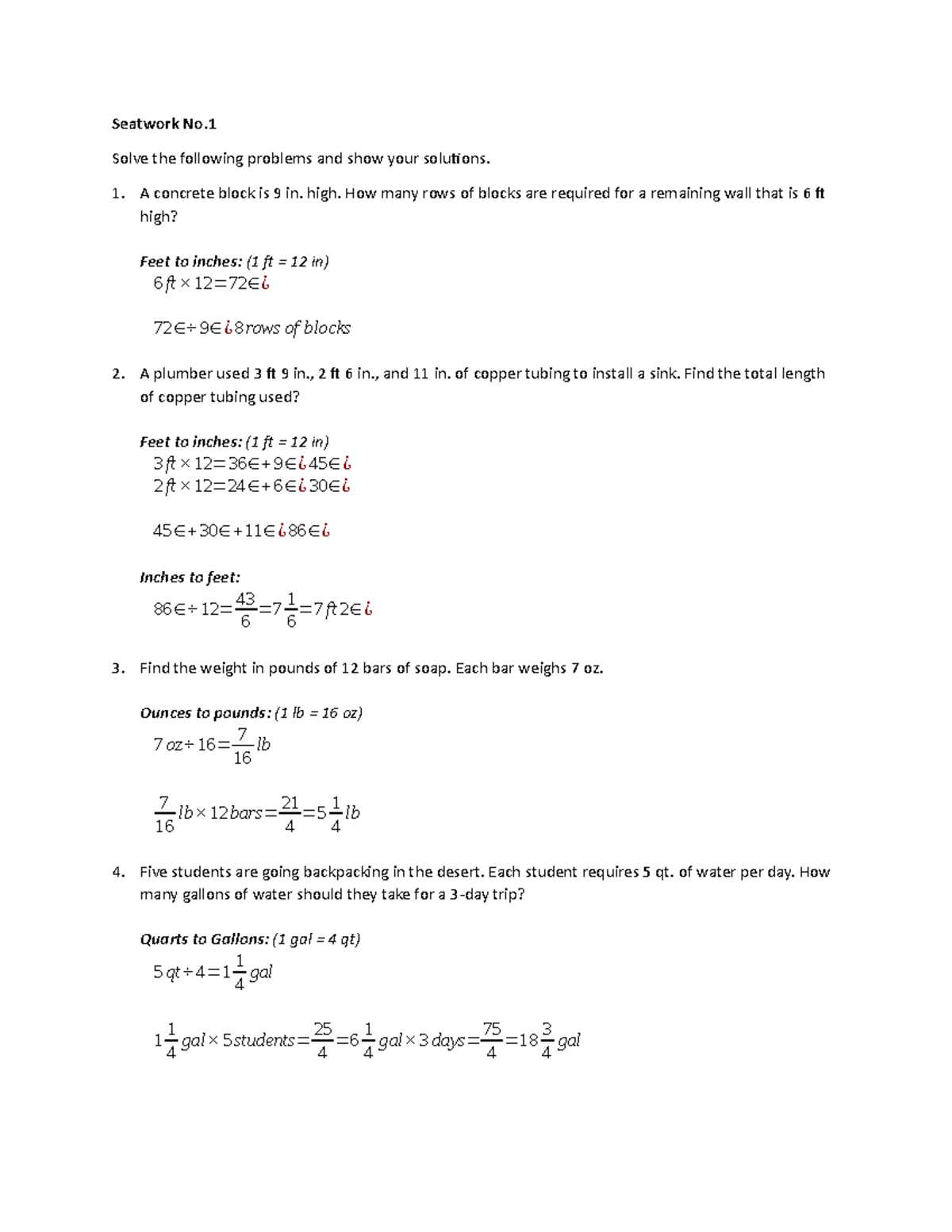 Computations and Problem Solving - Seatwork No. Solve the following ...