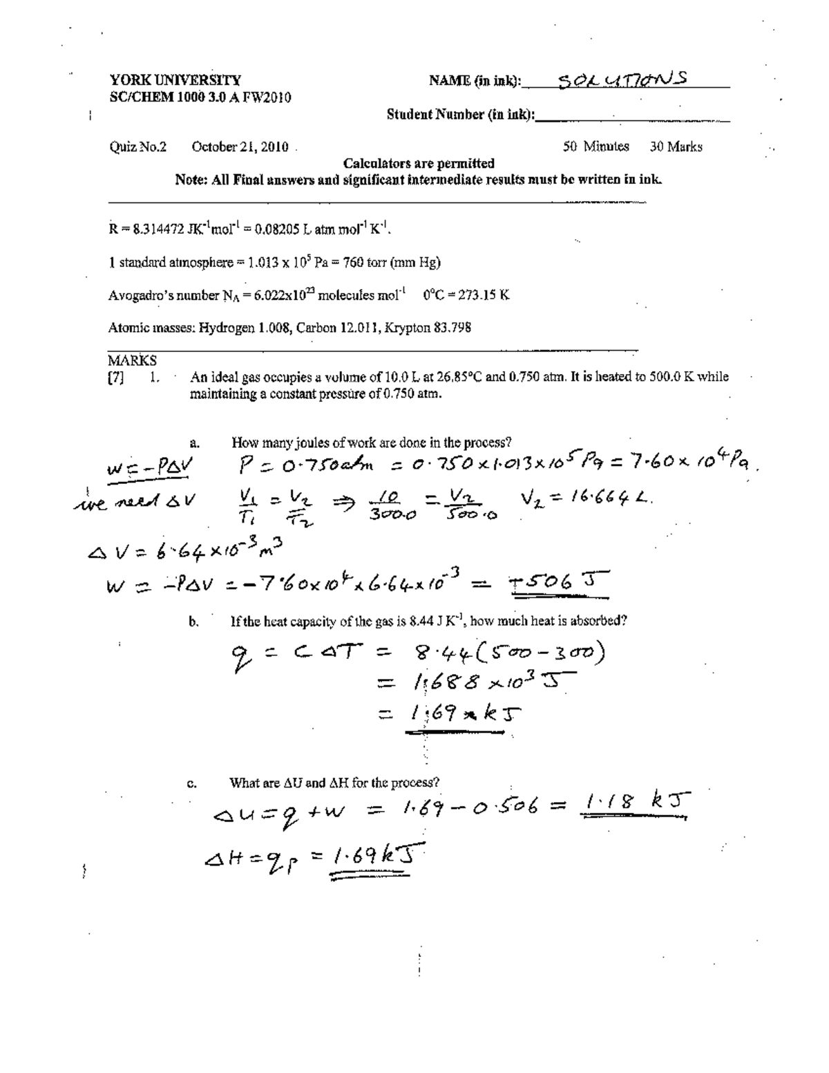 Quiz 2 hastie - YORK UNIVERSITY NAME (in ink): MEWS 3 A szozo Student ...