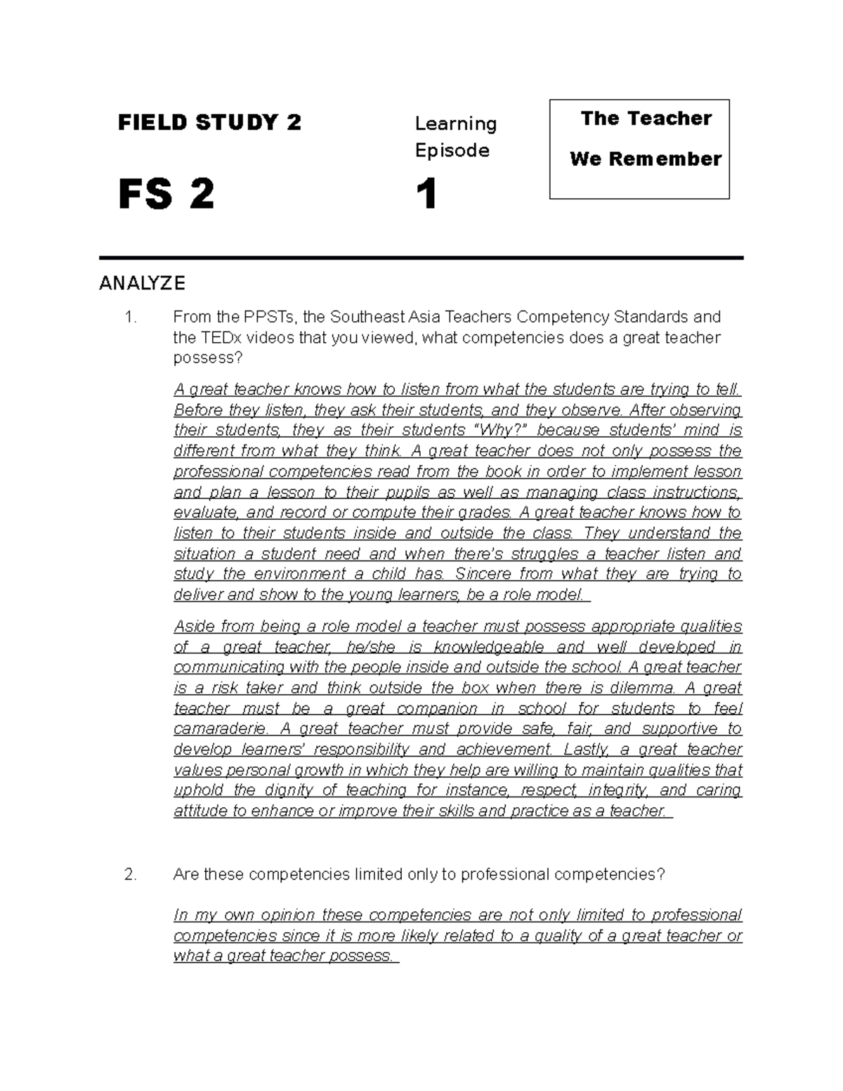 FS2 Ep. 1 FIELD STUDY 2 - ANALYZE From The PPSTs, The Southeast Asia ...