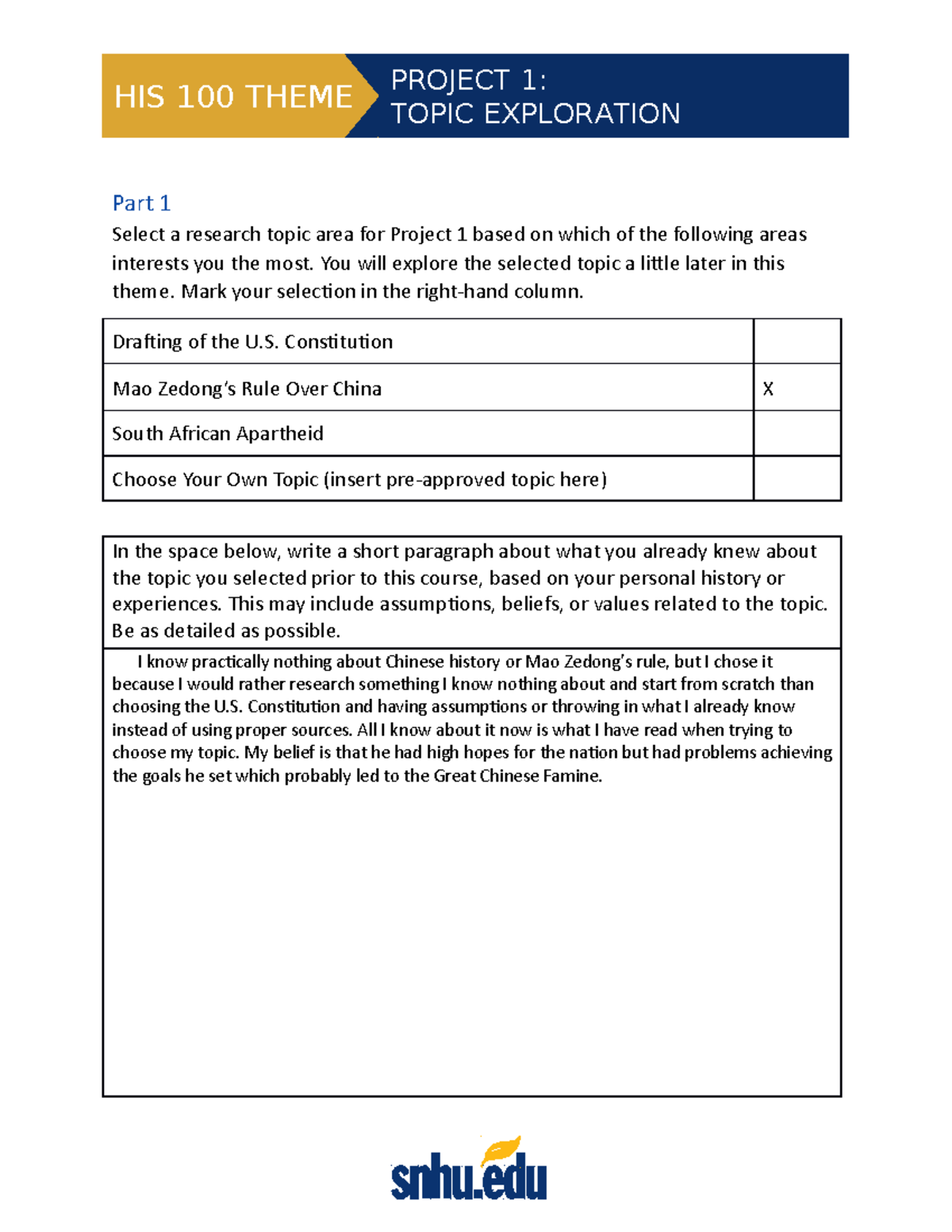 HIS 100 Topic Exploration Worksheet - Part 1 Select a research topic ...