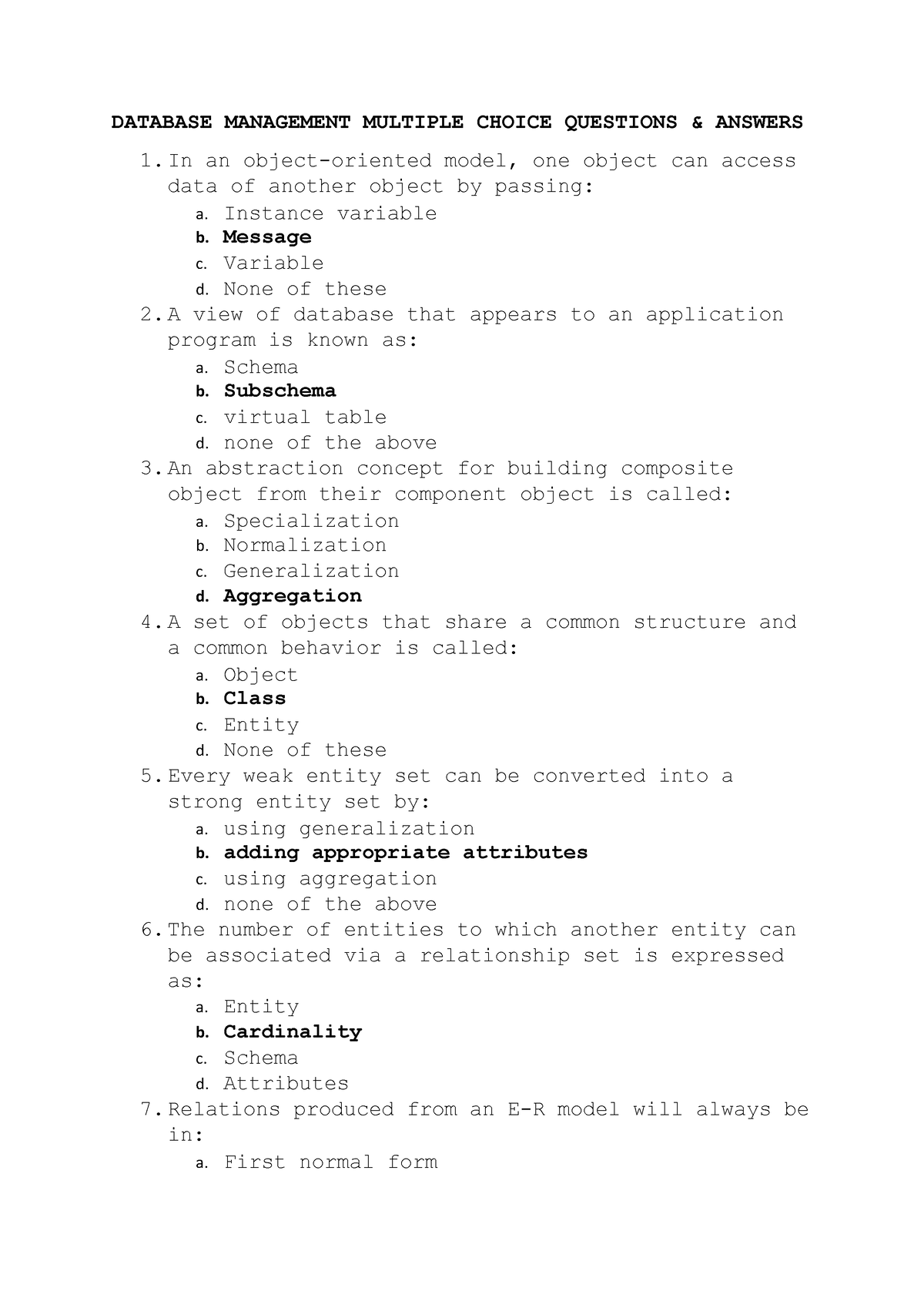 Dbms-mcqs - Few Exam Mcqs - A. First Normal Form DATABASE MANAGEMENT ...