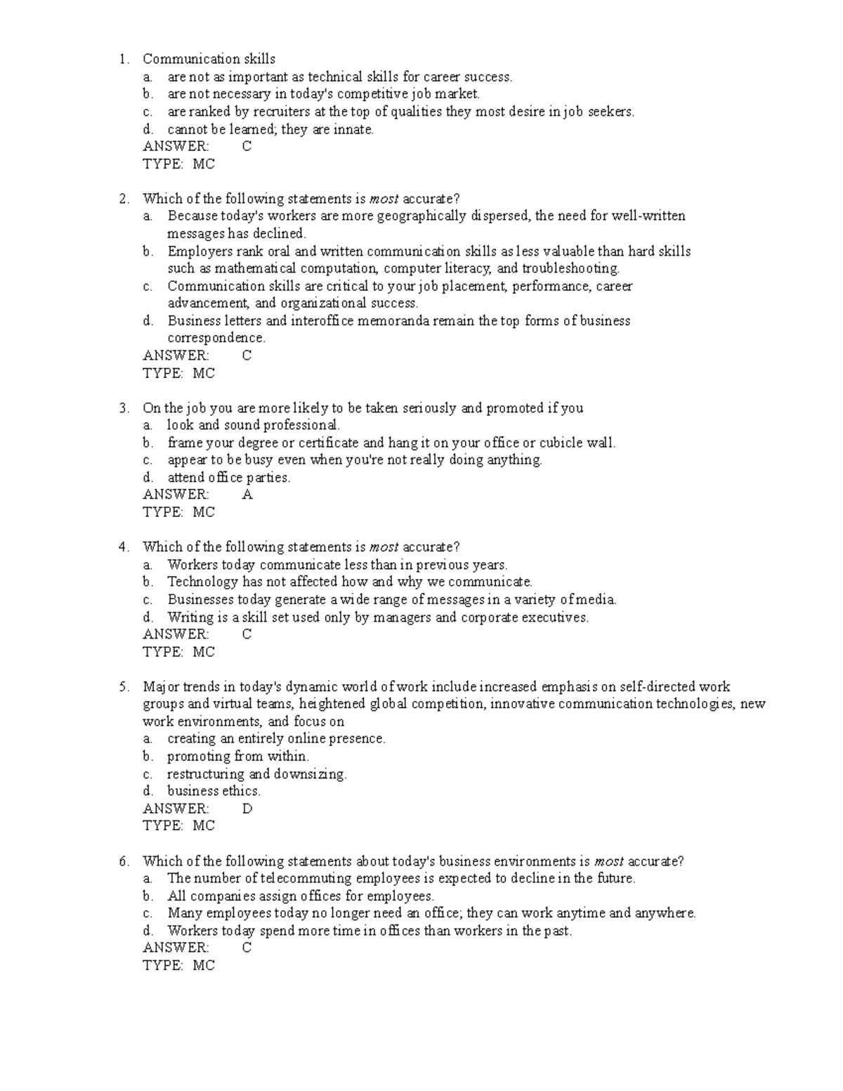 Chapter 01 - HYDRAULIC - Communication skills a. are not as important ...