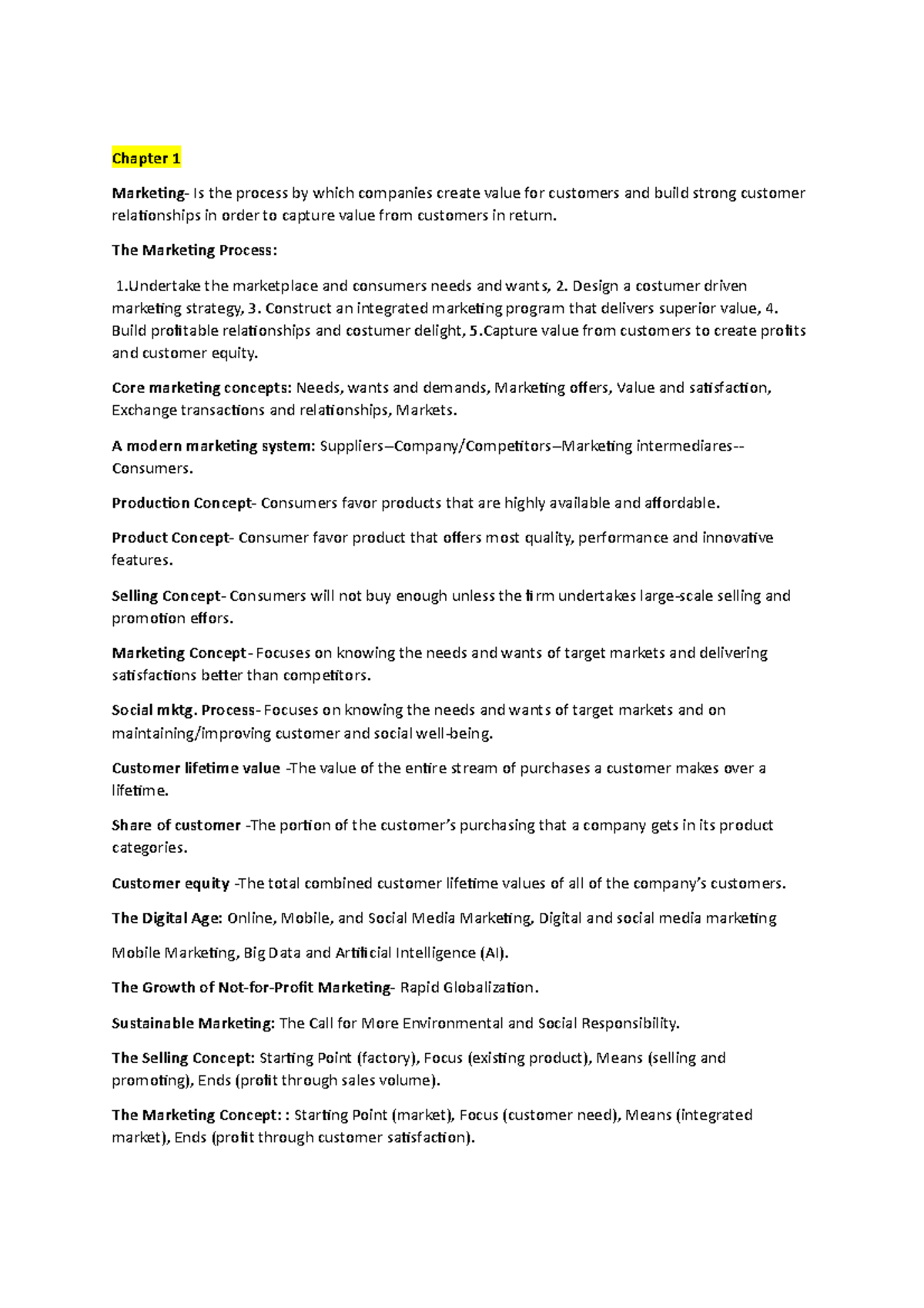 Marketing Chapter 1 Marketing Is The Process By Which Companies Create Value For Customers Marketing Chapter 1 Marketing Is The Process By Which Companies Create Value For Customers