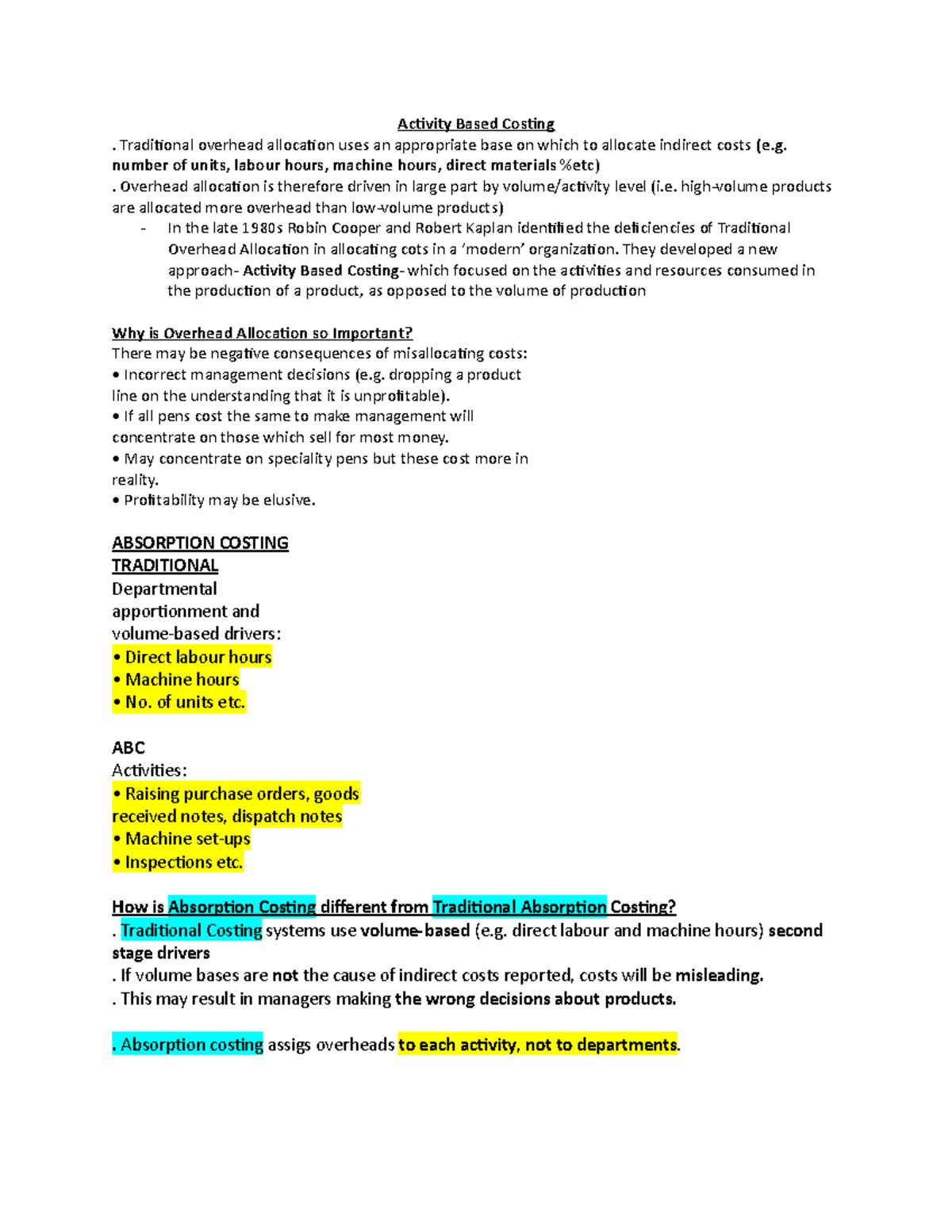 Lecture 7 - Activity Based Costing - Activity Based Costing ...