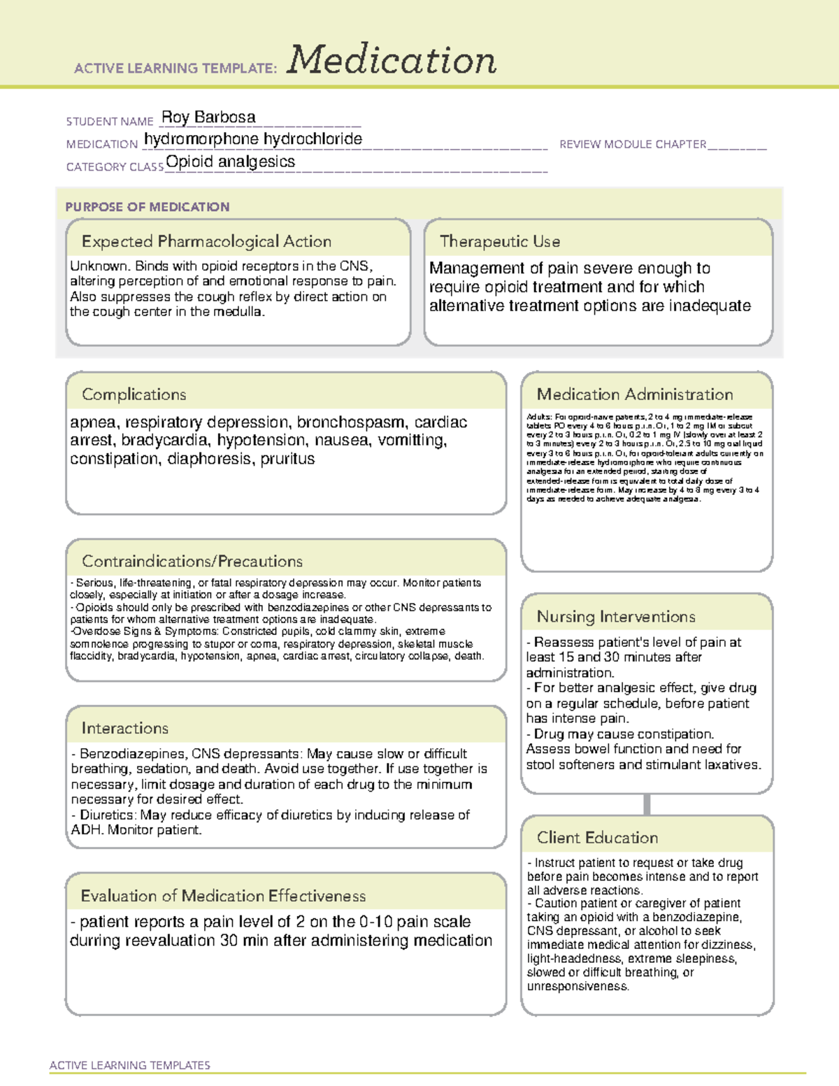 Medication form for patient - ACTIVE LEARNING TEMPLATES Medication ...