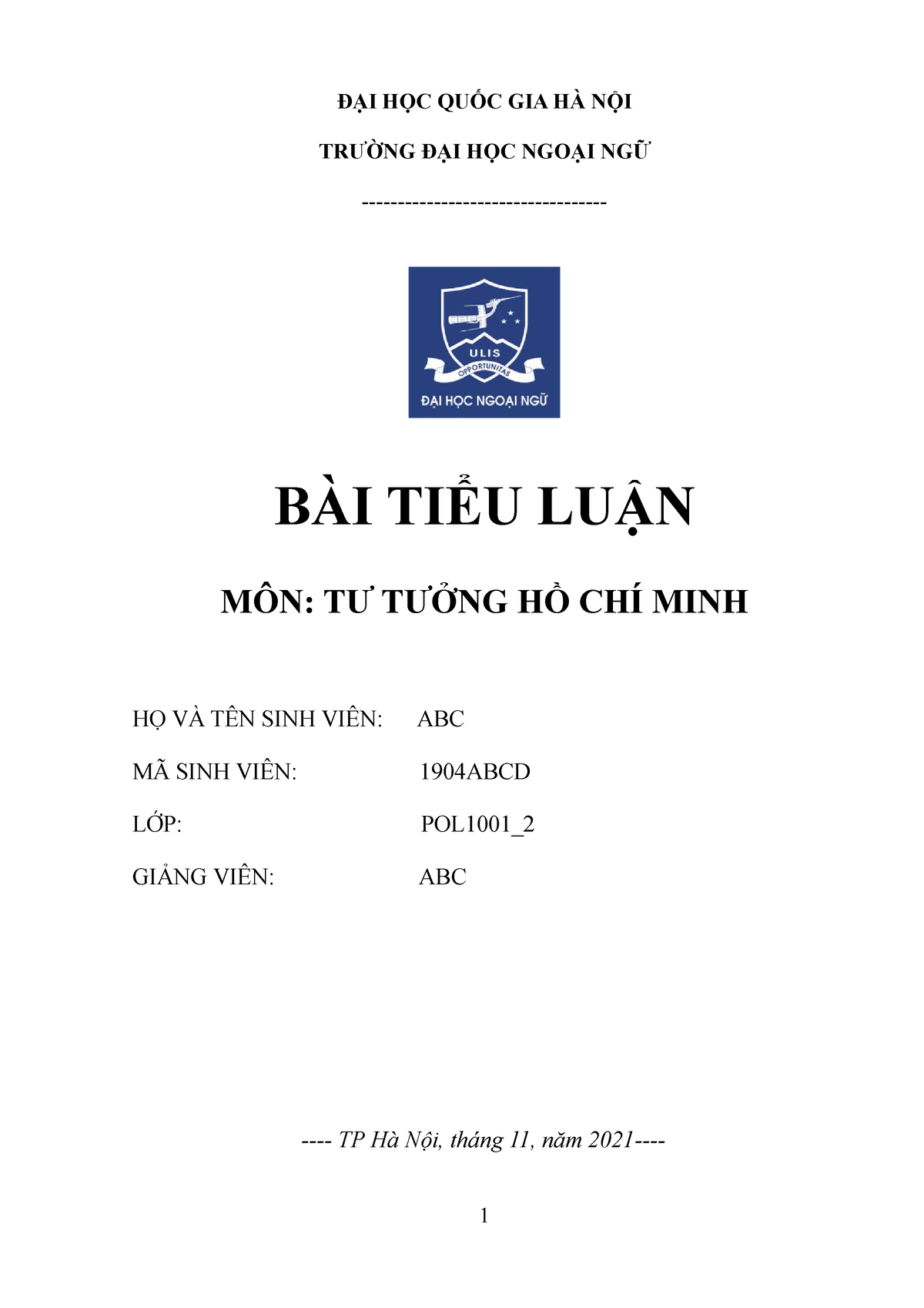 Tieu luan Tu tuong Ho Chi Minh - ĐẠI HỌC QUỐC GIA HÀ NỘI TRƯỜNG ĐẠI HỌC ...