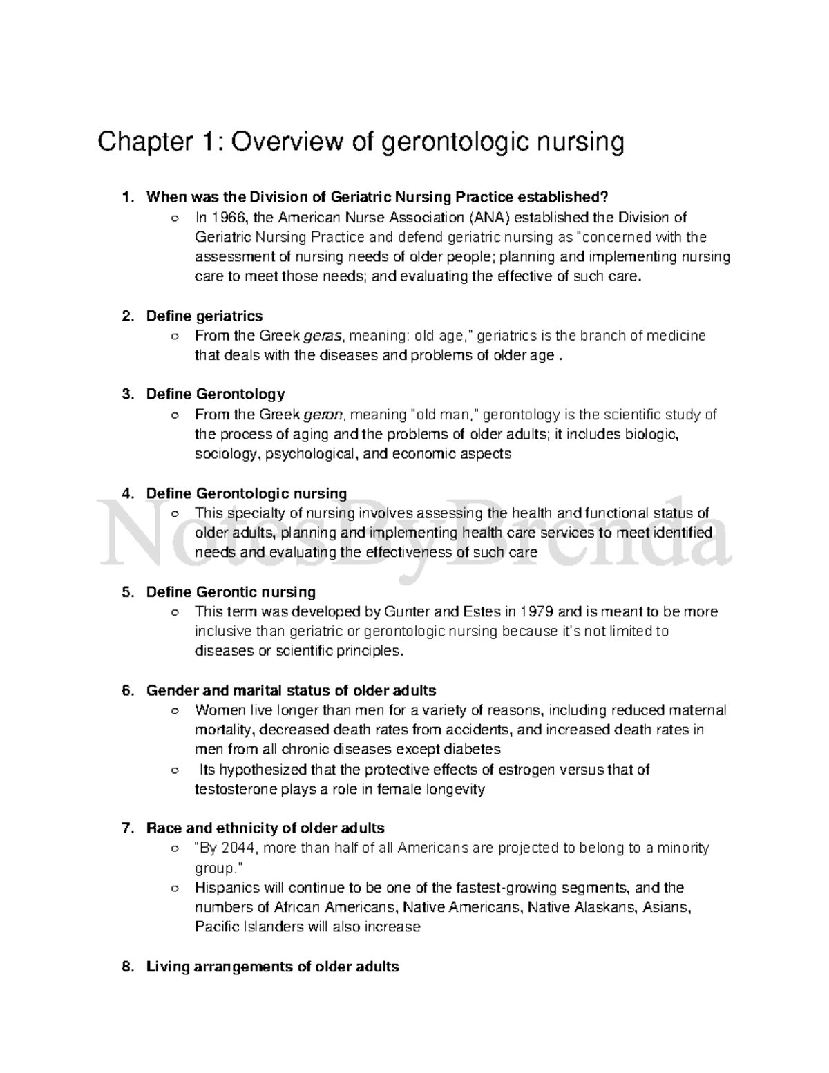 Gerotonlogic Nursing Study Guide - Chapter 1: Overview Of Gerontologic ...