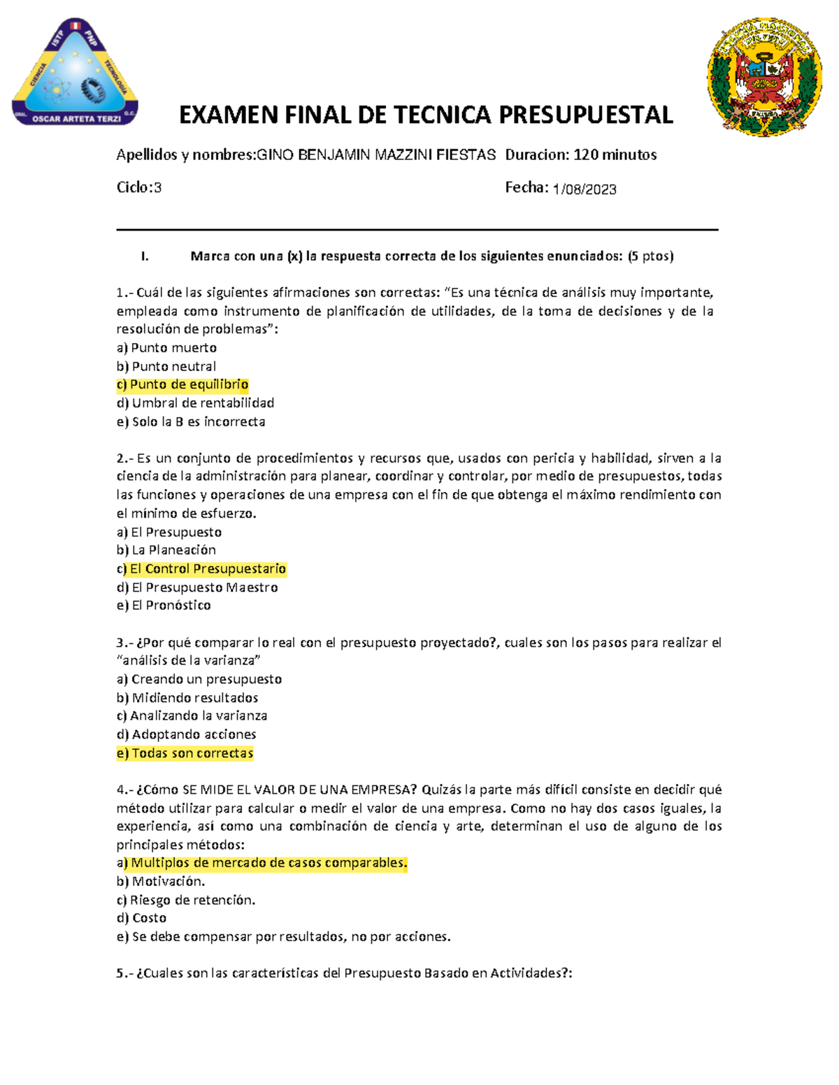 Examen Resuelto - FSDFDSFDS - EXAMEN FINAL DE TECNICA PRESUPUESTAL ...