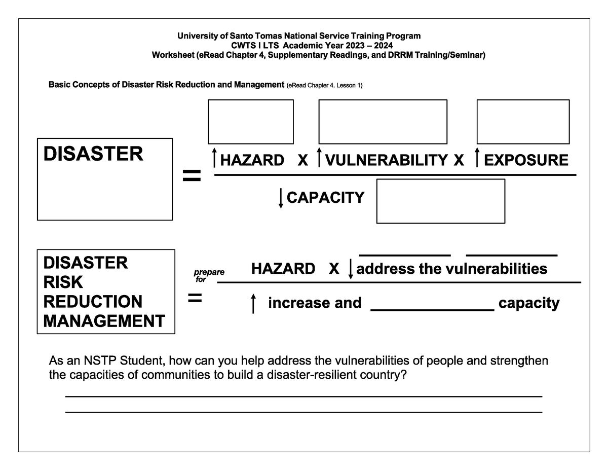 DRRM Training and Seminar Worksheet - Civic Welfare Training Service ...