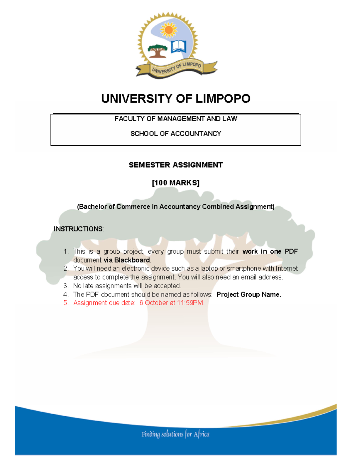 CACC022 Project (2023) - UNIVERSITY OF LIMPOPO FACULTY OF MANAGEMENT