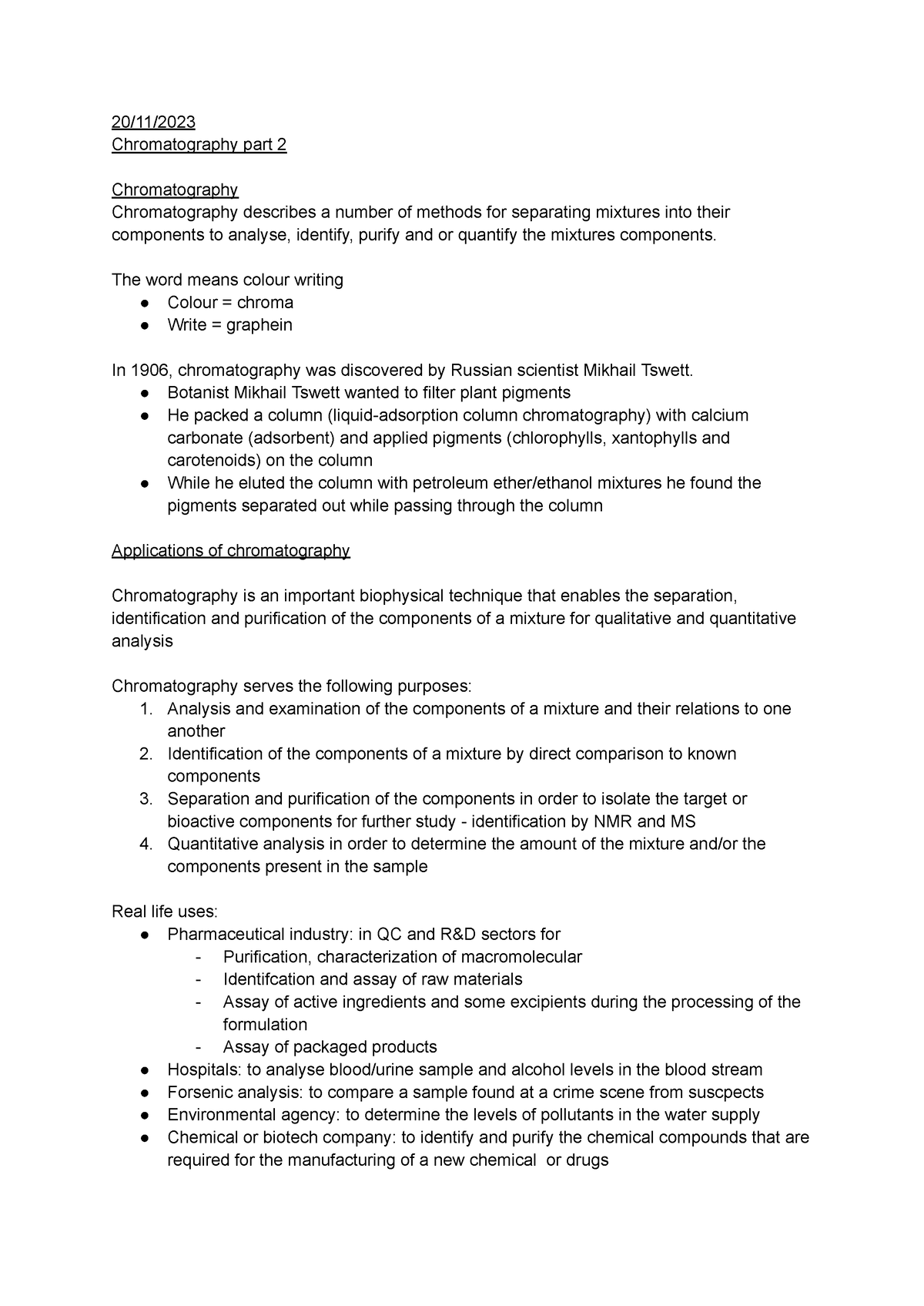 chromatography assignment unit 2